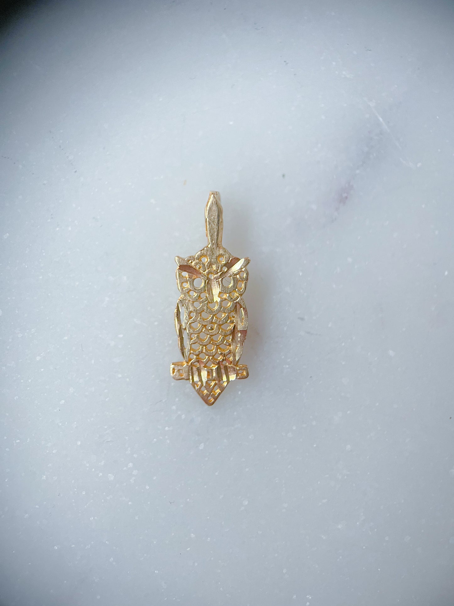 Vintage Small Owl 14k Yellow Gold Charm