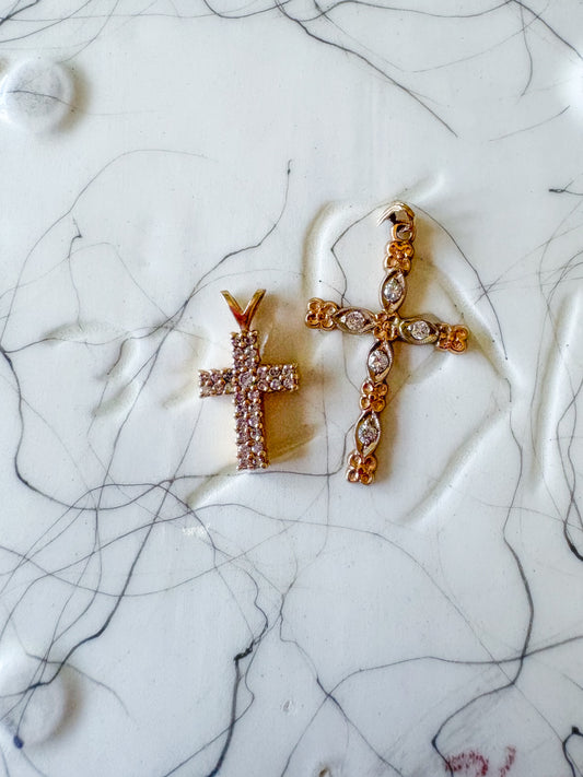 Vintage 14k Natural Diamond Yellow Gold Cross Charms