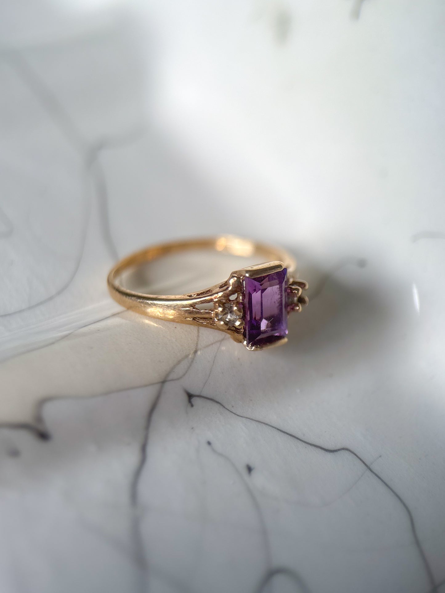Vintage Amethyst and CZ 10k Yellow Gold Pinky Ring