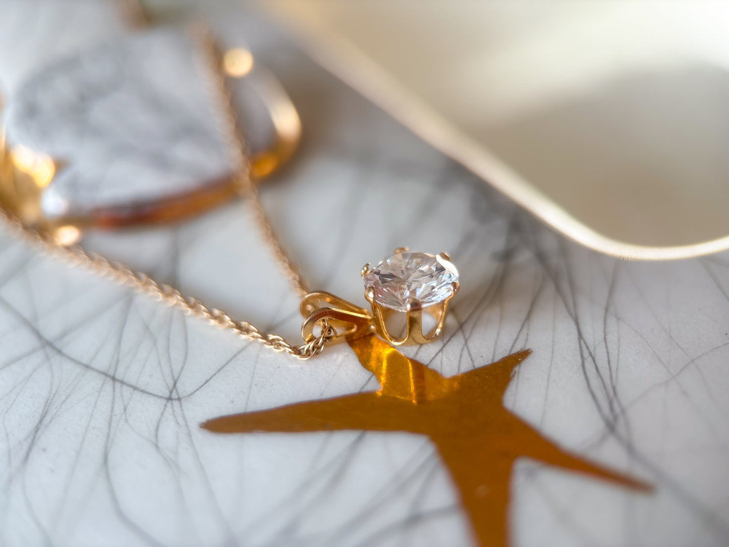 Round CZ 14k Yellow Gold Charm