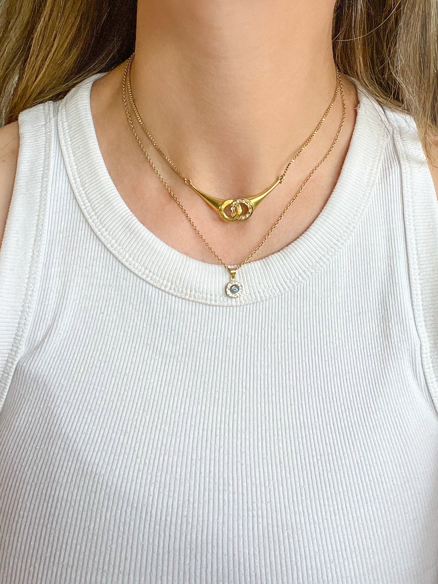 Round Evil Eye 14k Yellow Gold CZ Charm