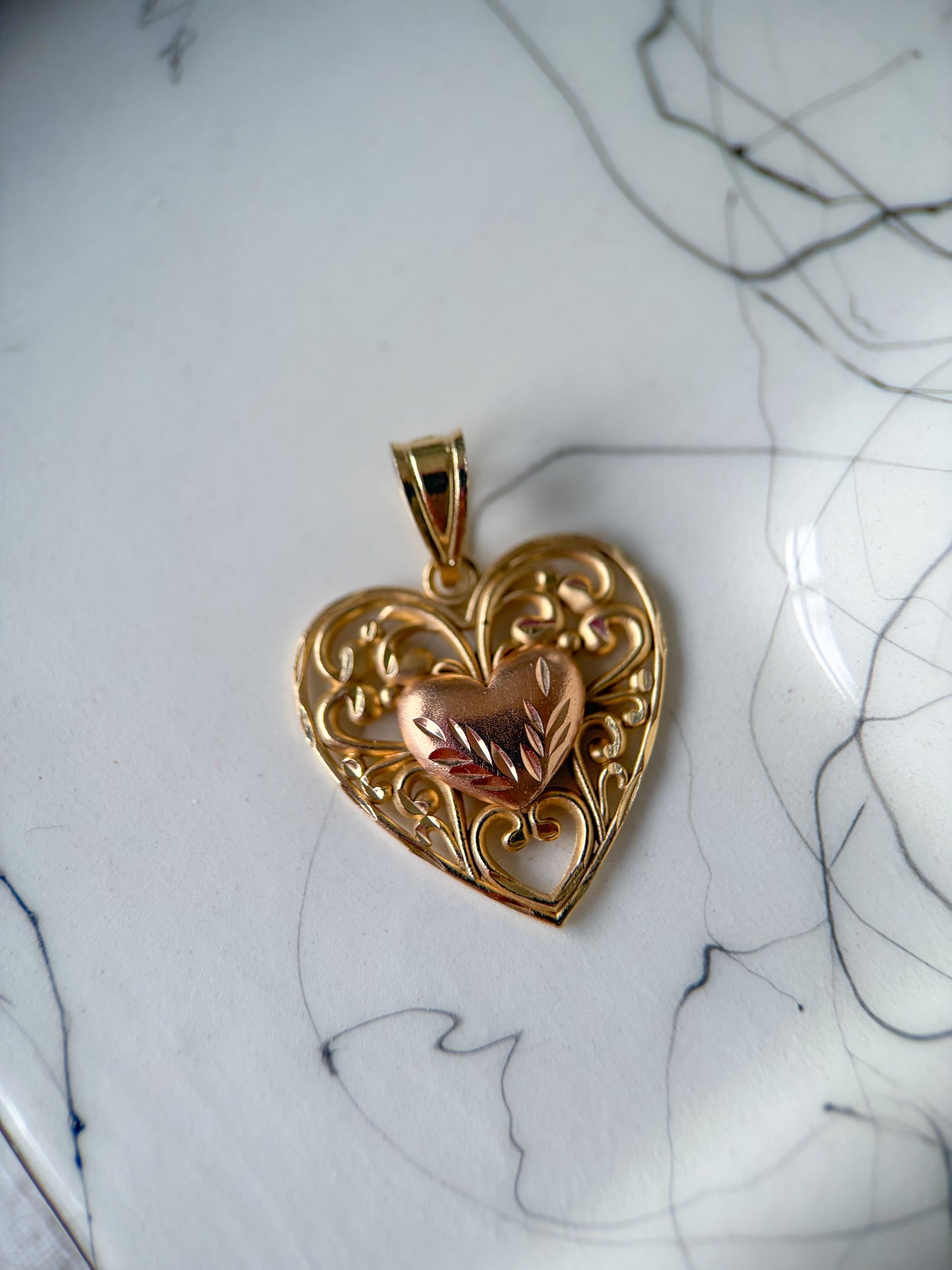 Vintage Heart 14k Yellow and Rose Gold Charm