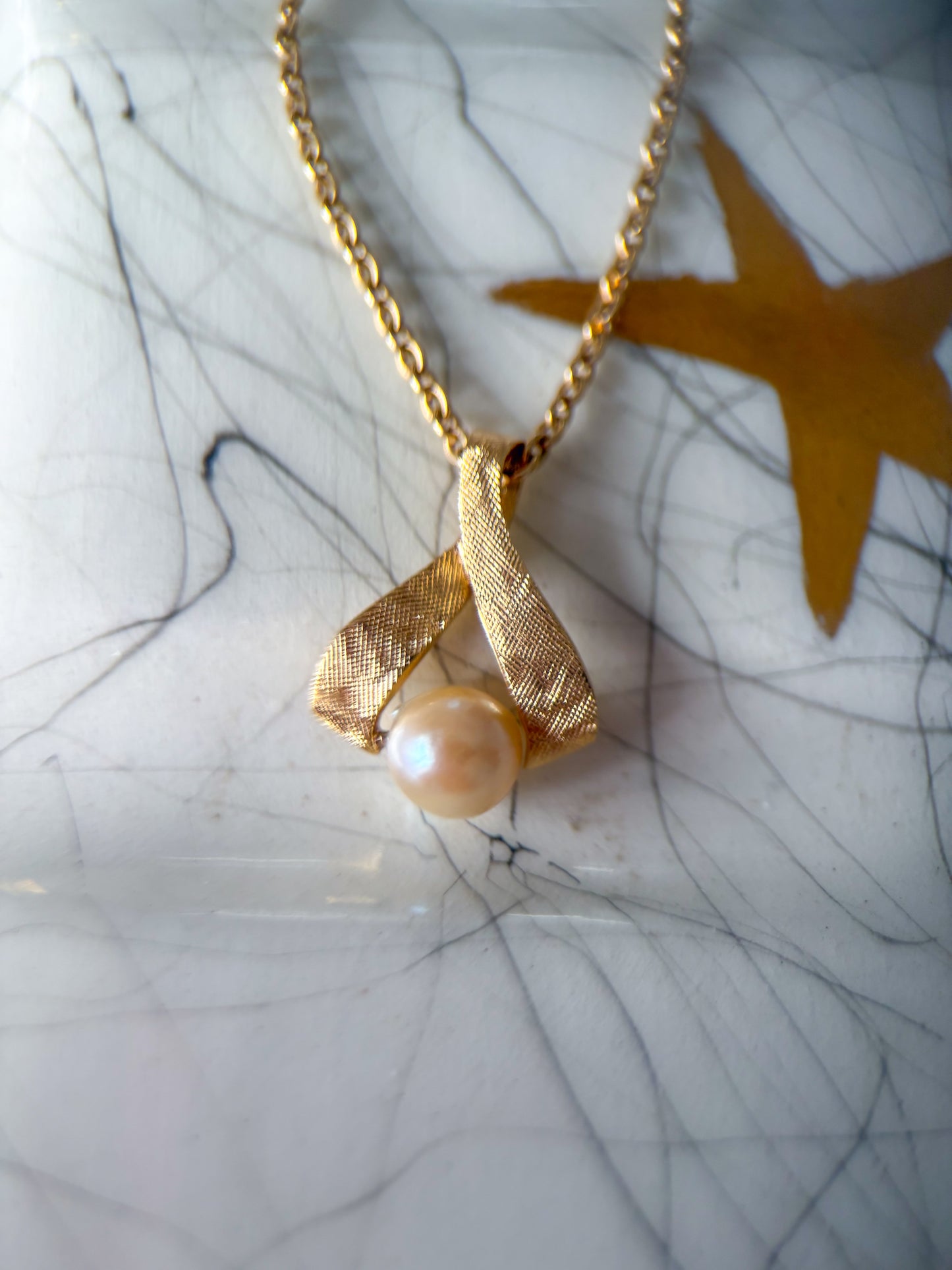 Vintage Florentine Pearl 14k Yellow Gold Charm