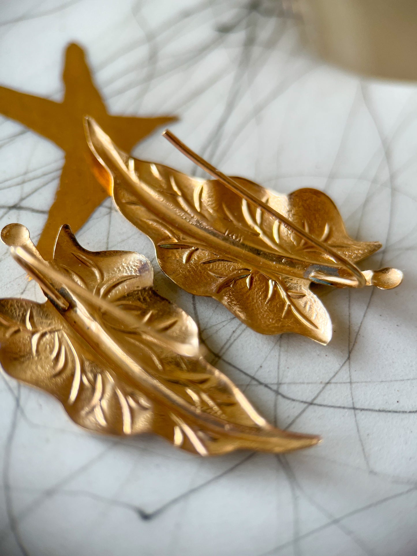 Vintage Leaf 14k Yellow Gold Earrings