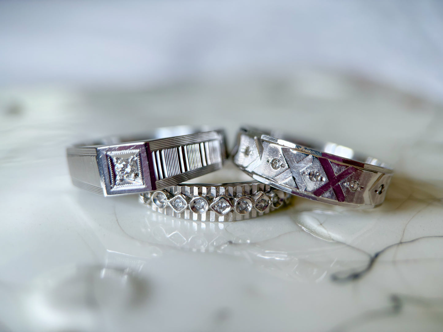 Various Vintage Natural Diamond 18k White Gold Rings