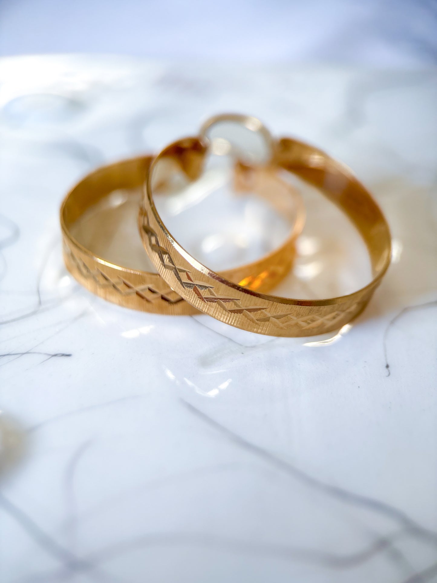 Vintage 18k Yellow Gold Thick Etched Hoops