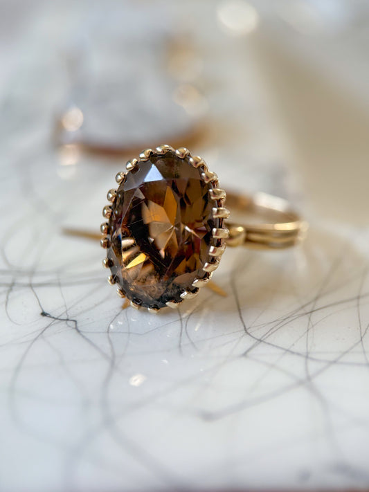 Vintage Smokey Topaz 14k Yellow Gold Ring