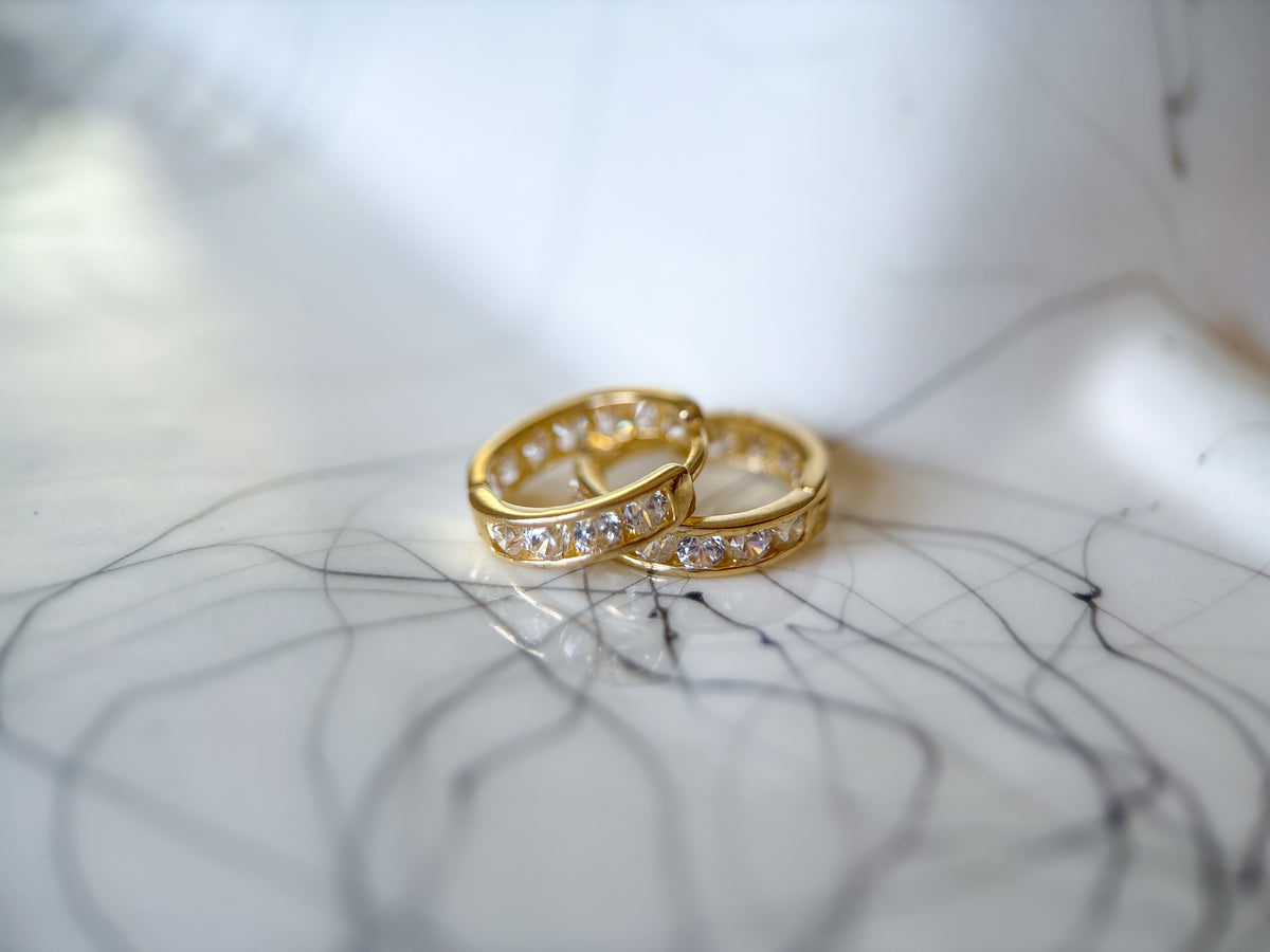 14k Yellow Gold Huggies with CZs - 3 pairs, sold separately