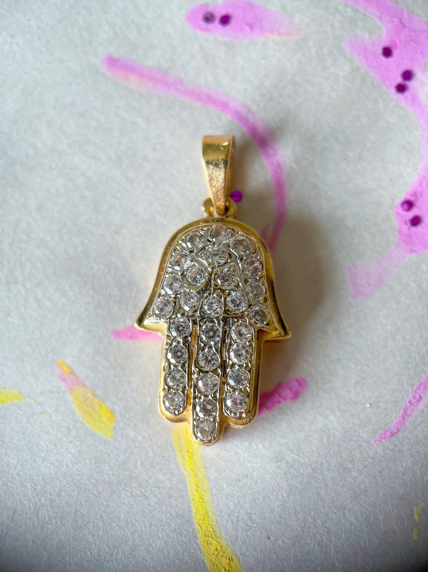 Vintage Hamsa with CZ 14k Yellow Gold Charm
