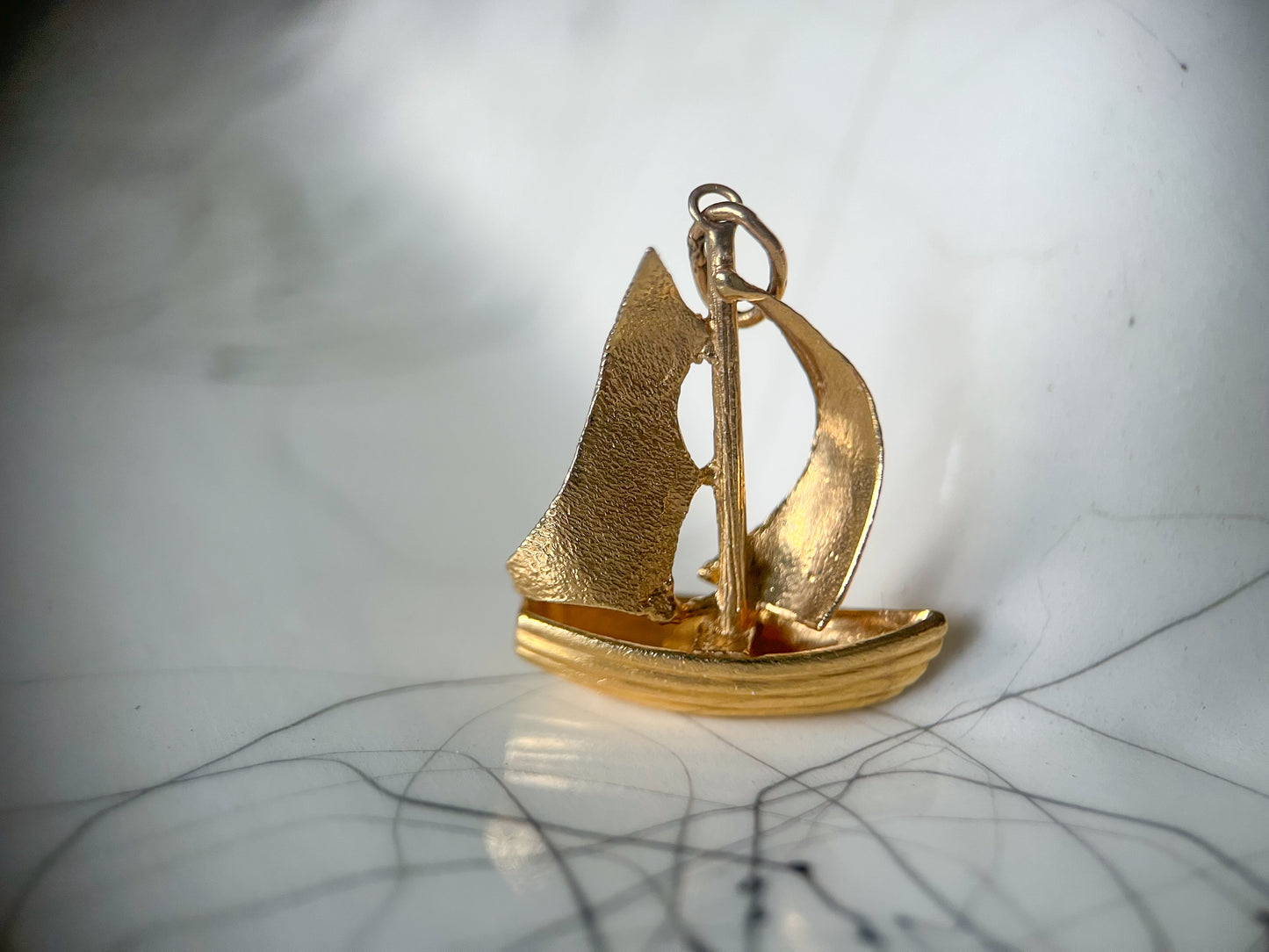 Vintage Sail Boat 14k Yellow Gold Charm, circa 1950s