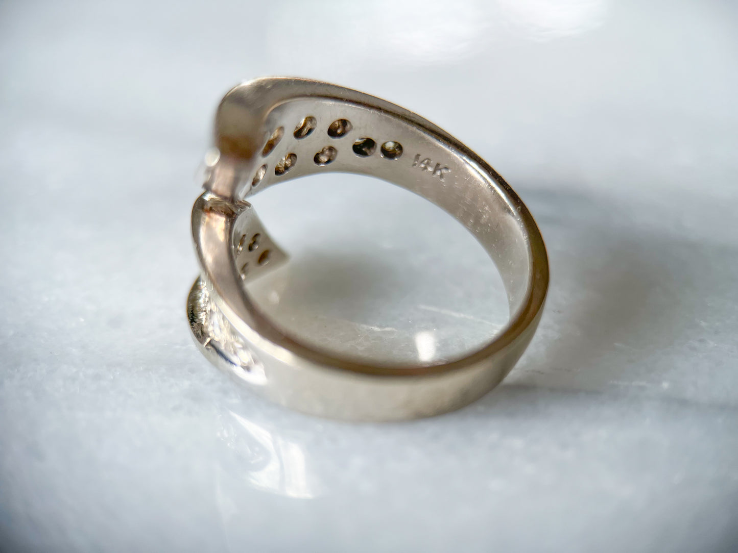 Vintage Natural Diamond 14k White Gold Statement Ring, circa 1970s