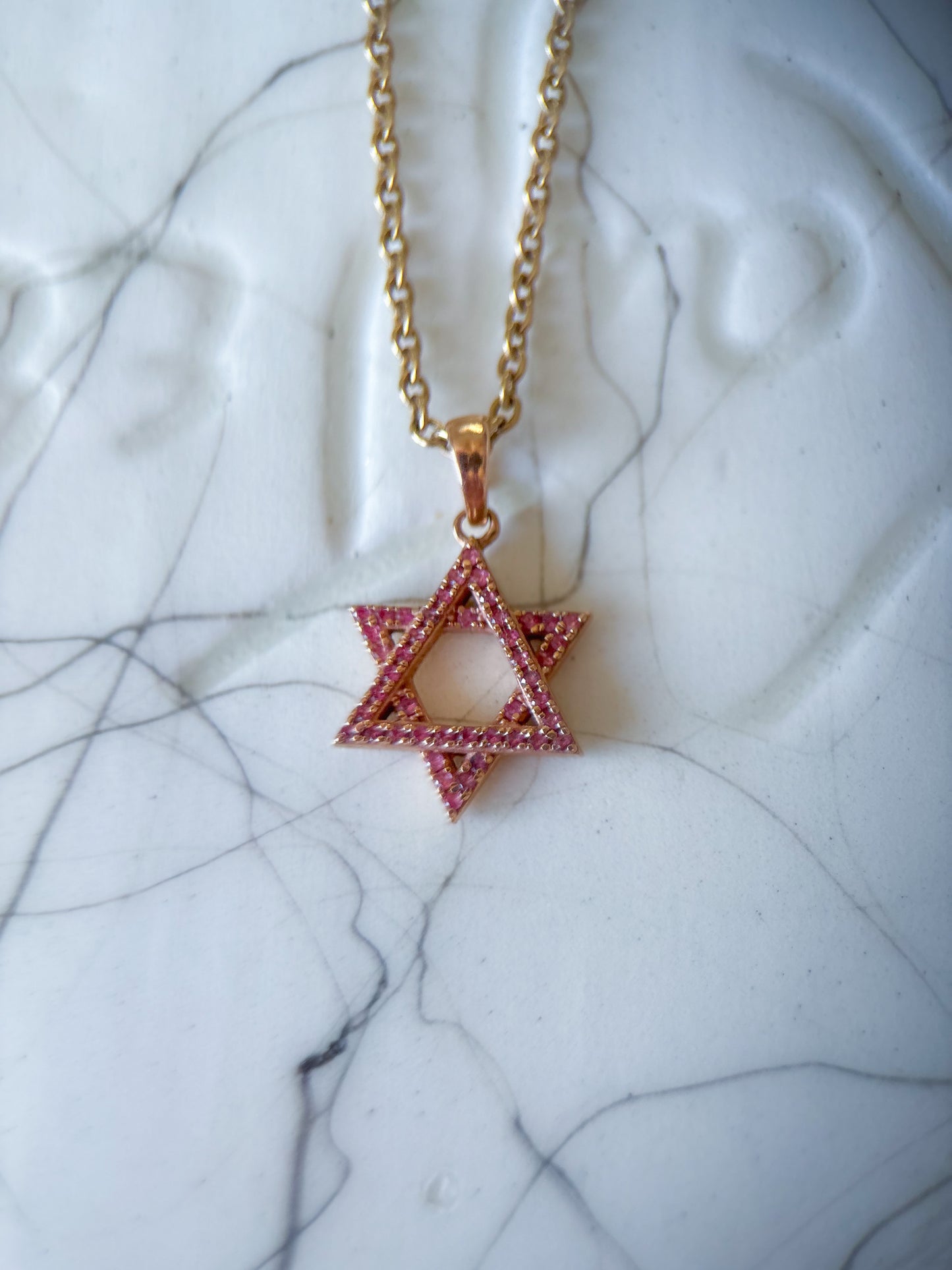 Pink Sapphire Star of David 14k Rose Gold Charm