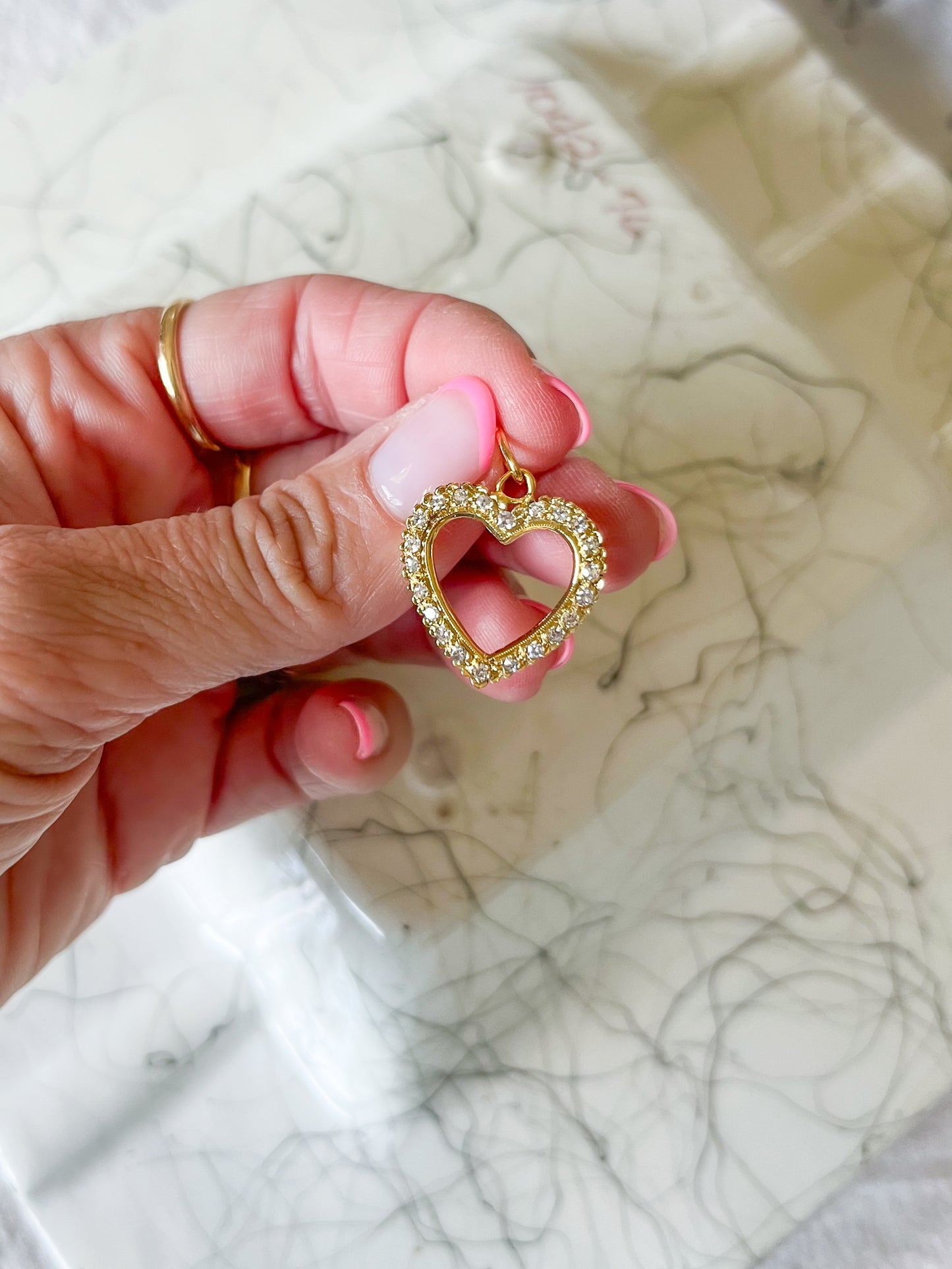 Vintage Natural Diamond Open Heart Charm