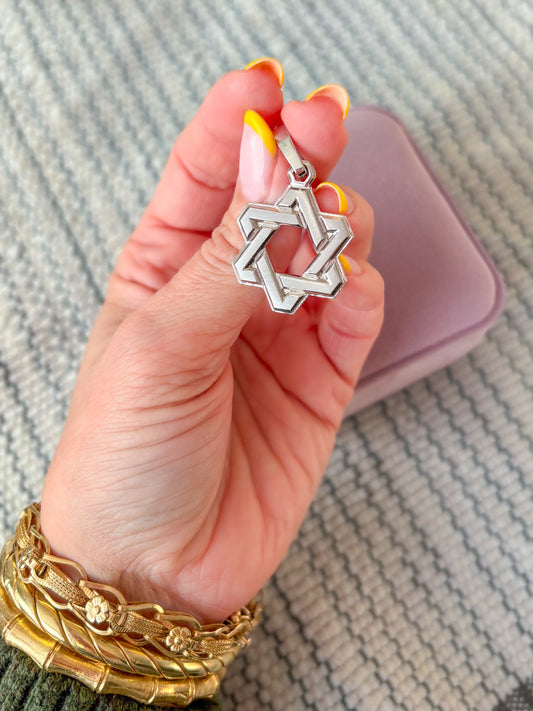 Vintage 14k White Gold Large Star of David Charm