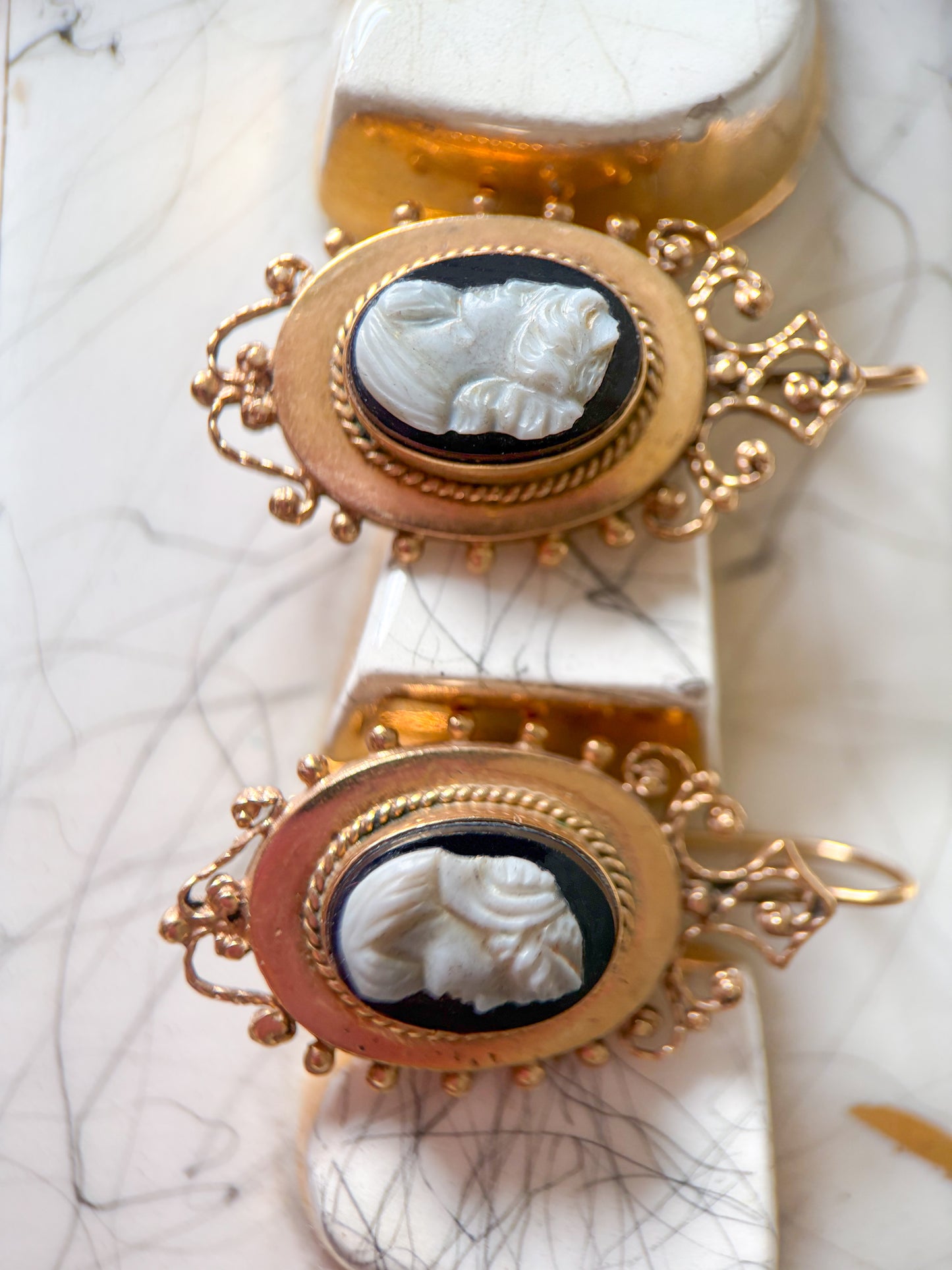 Vintage 14k Yellow Gold Cameo Earrings