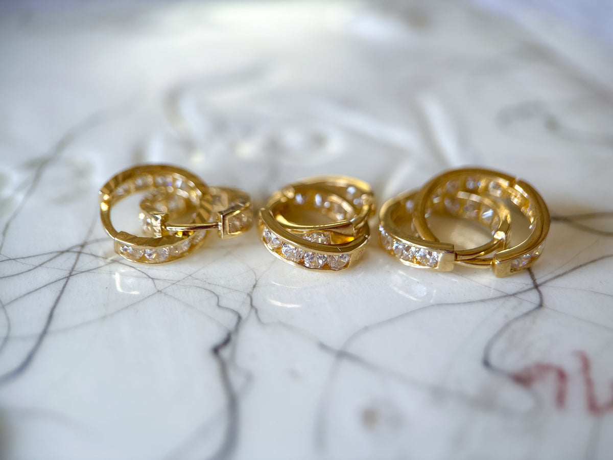 14k Yellow Gold Huggies with CZs - 3 pairs, sold separately