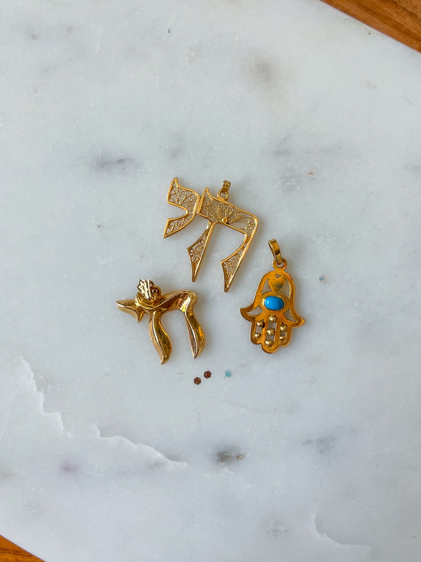 Vintage Hamsa with Turquoise 18k Yellow Gold Charm