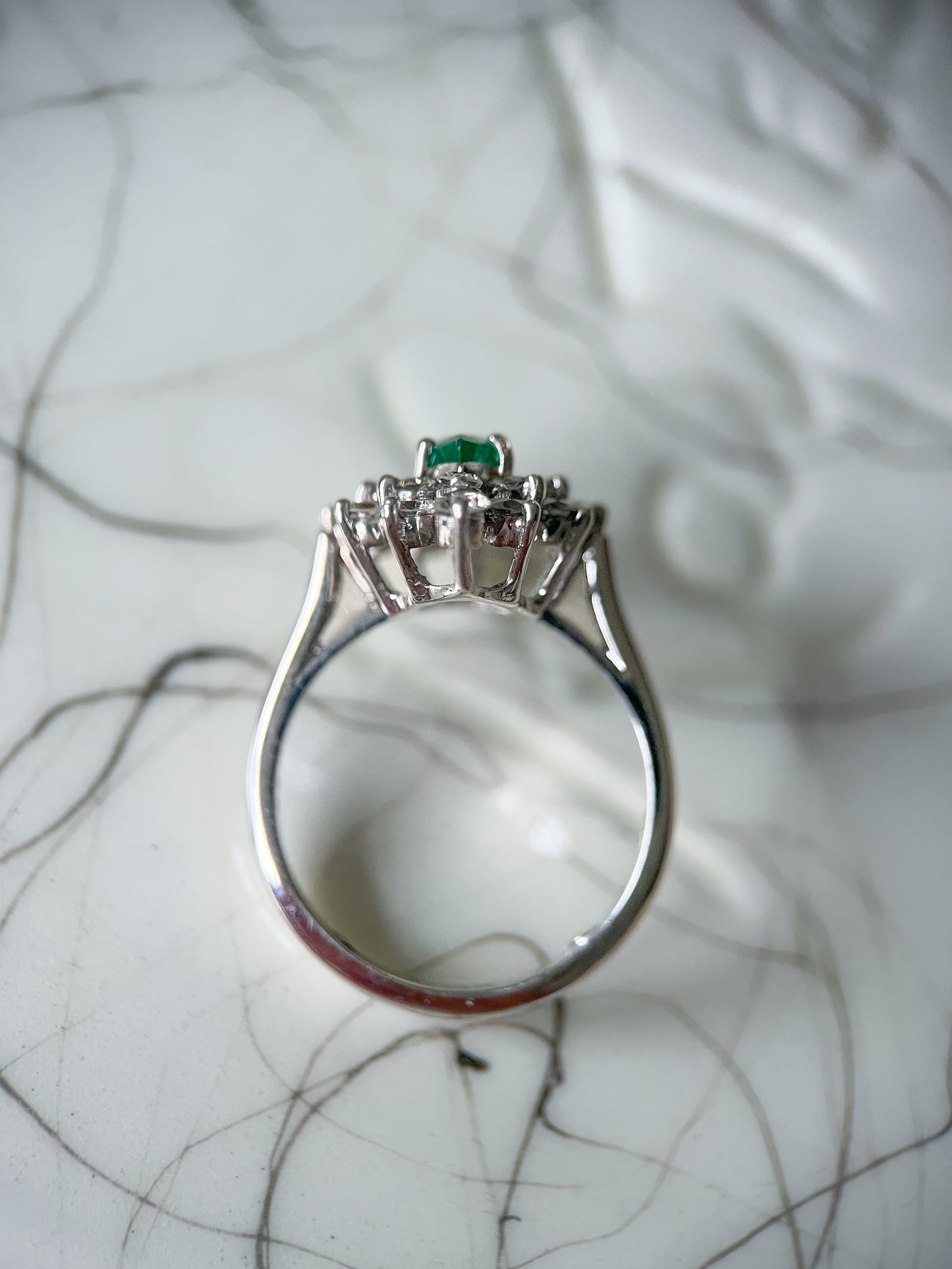 Vintage Natural Emerald and Diamond 14k White Gold Ring