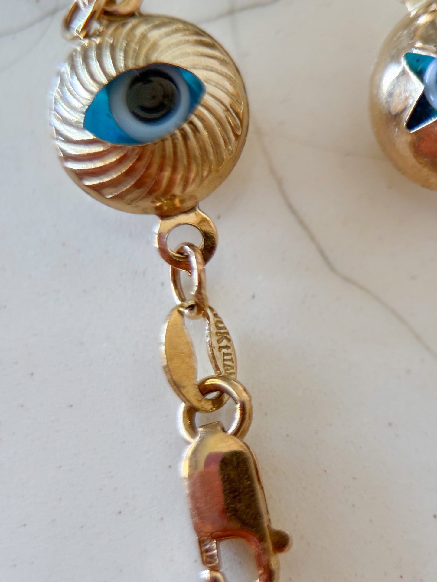 Evil Eye Charms 10k Yellow Gold 7.25 Inch Bracelet