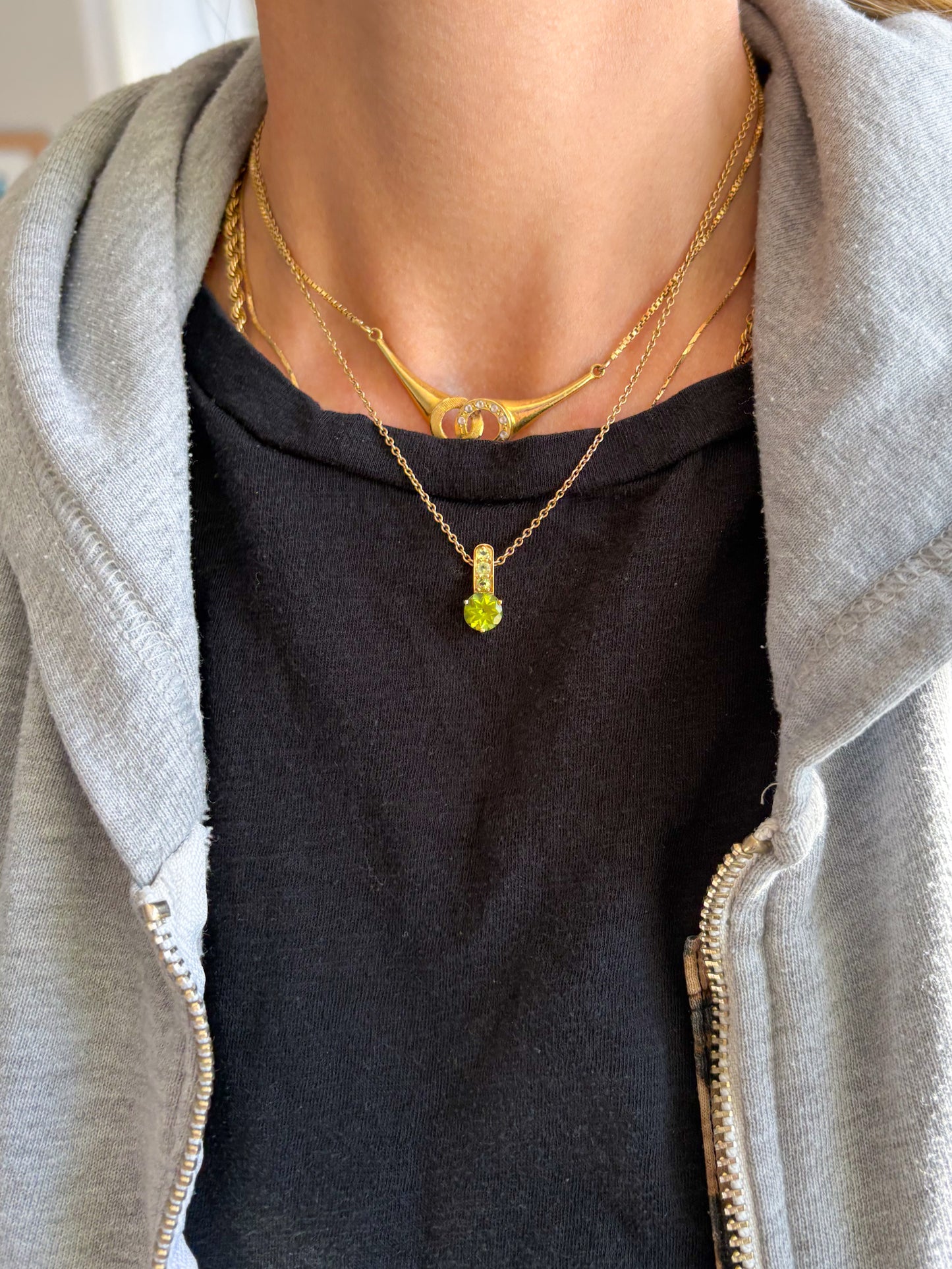 Vintage Natural Peridot Slider 14k Yellow Gold Charm