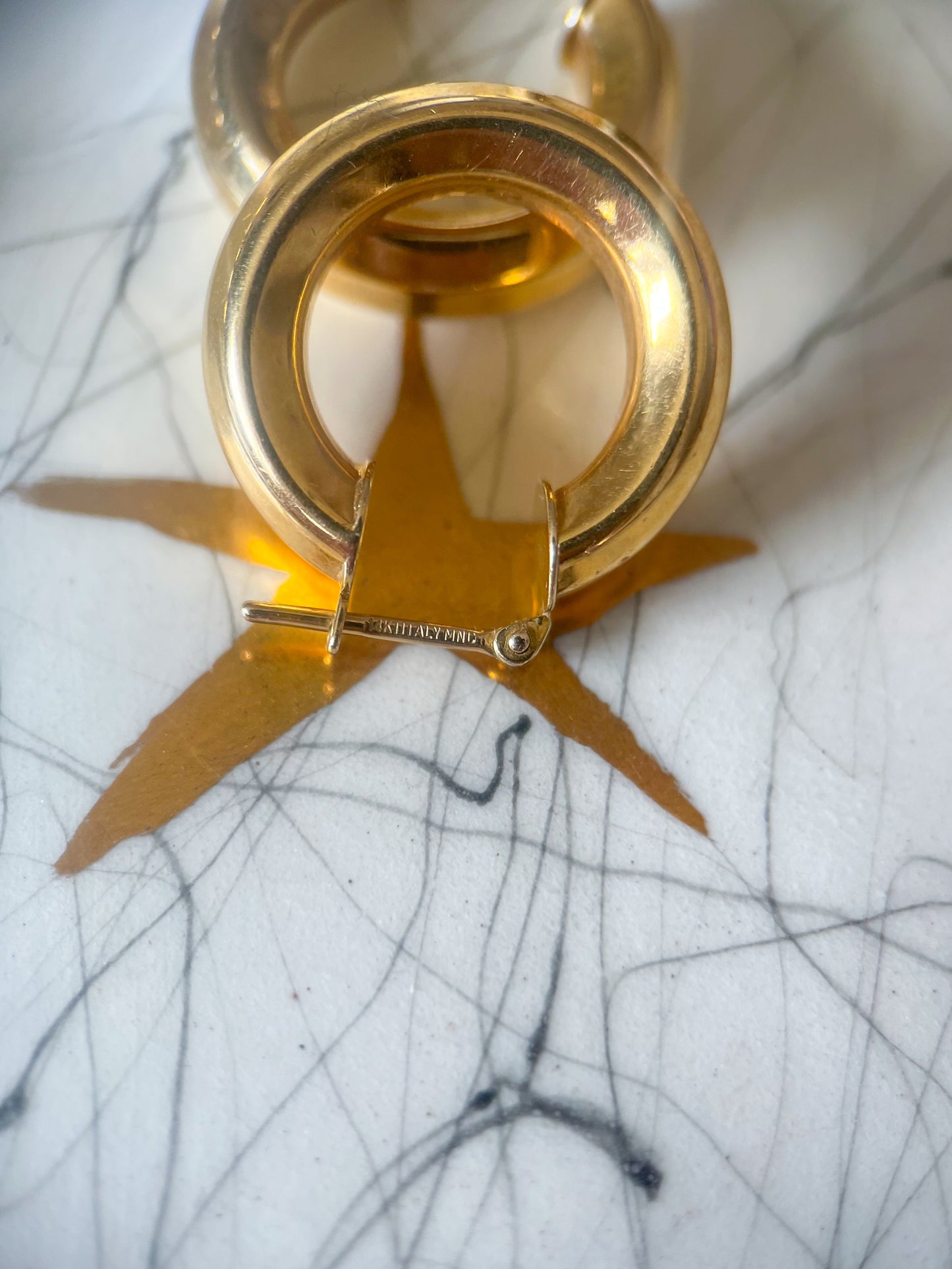 Vintage Chunky Faceted 14k Yellow Gold Hoop Earrings