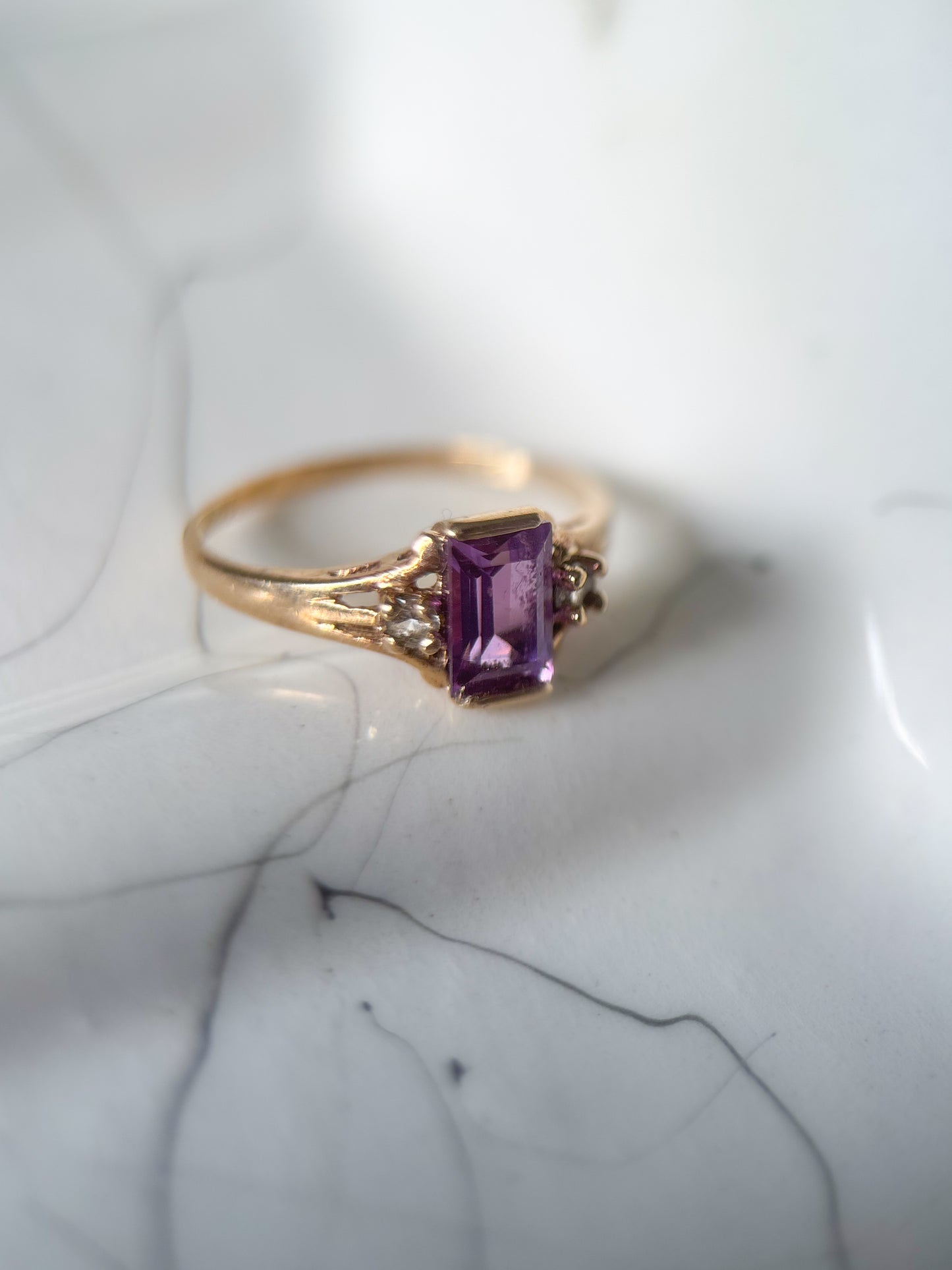 Vintage Amethyst and CZ 10k Yellow Gold Pinky Ring