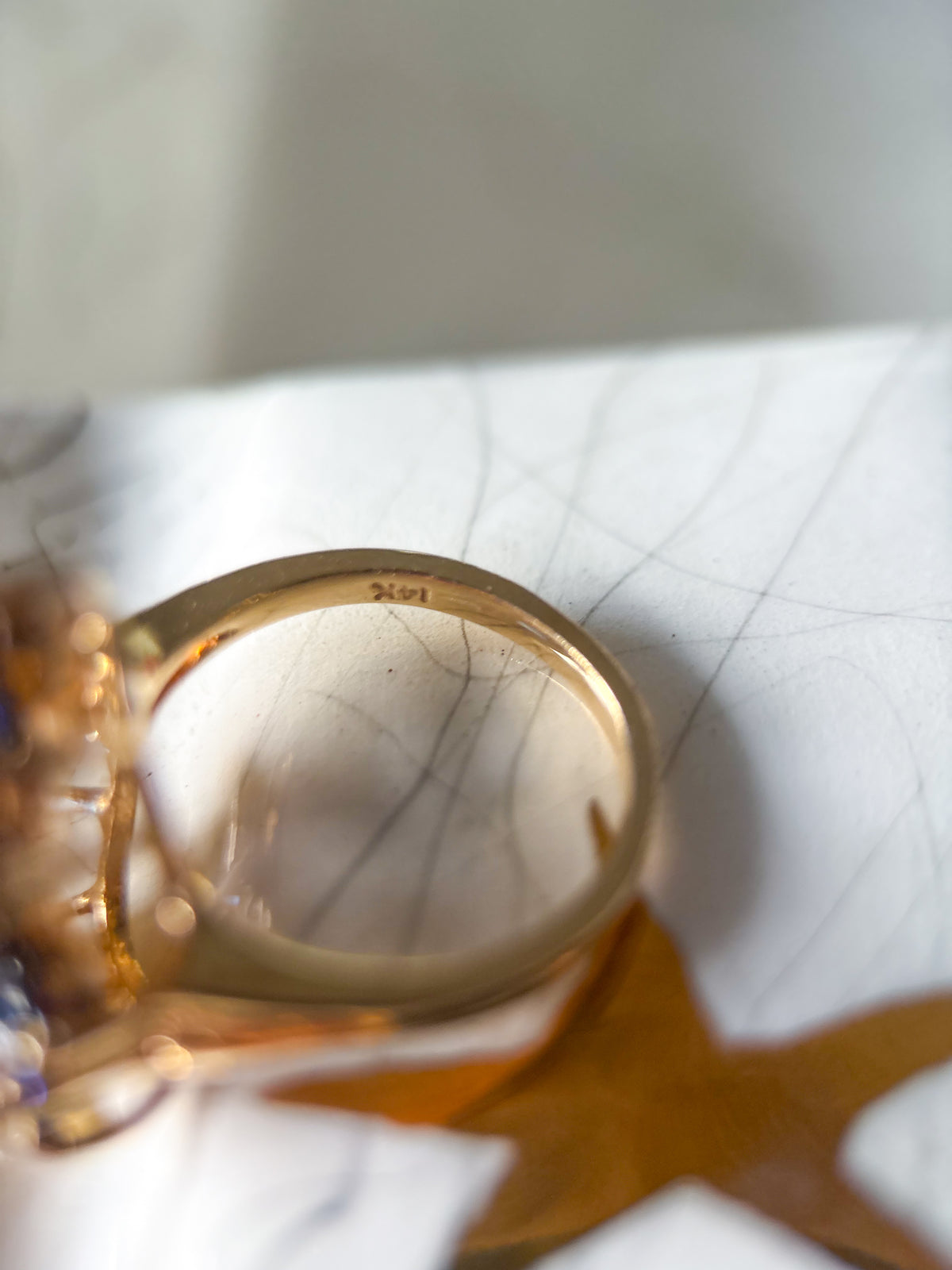 Vintage Natural Sapphire and Diamond Cluster 14k Yellow Gold Ring