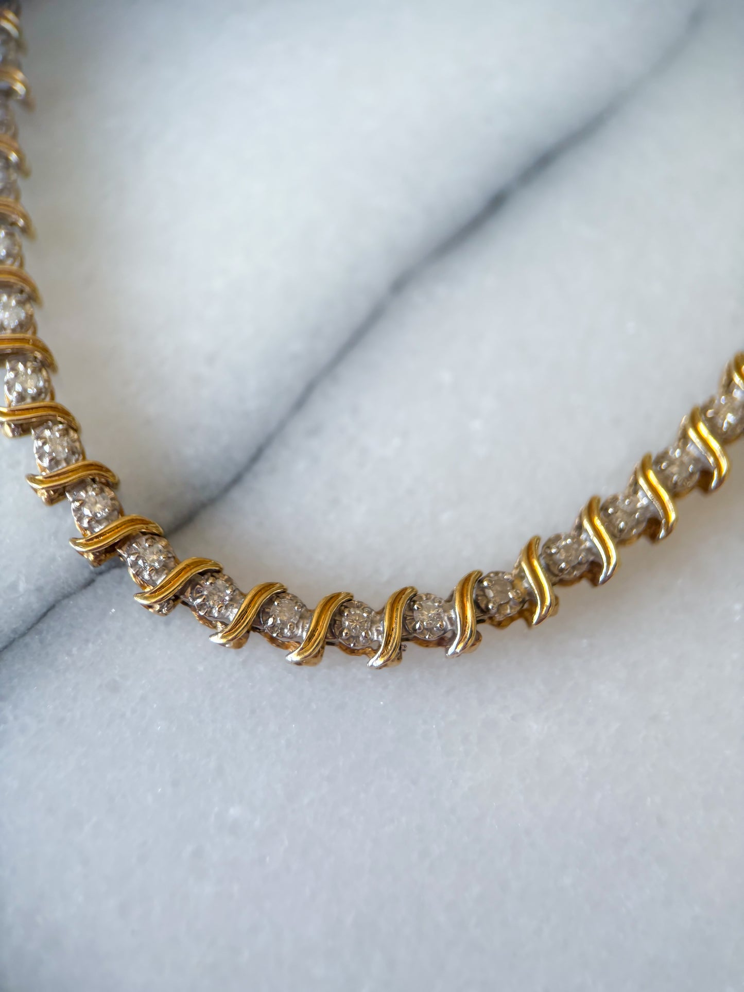 Vintage Natural Diamond 10k Yellow Gold 7 3/4 Inch Tennis Bracelet
