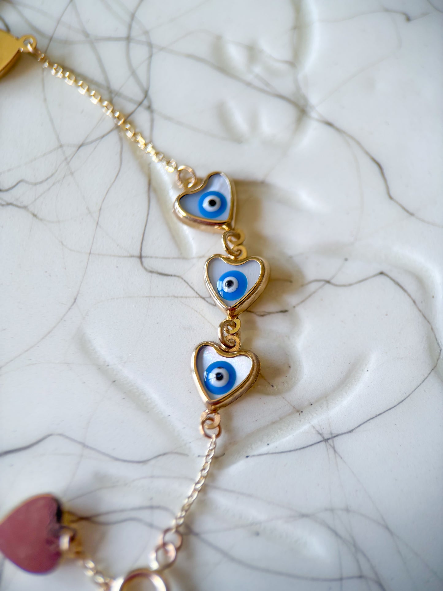 Heart Evil Eye 10k Yellow Gold 7 Inch Bracelet