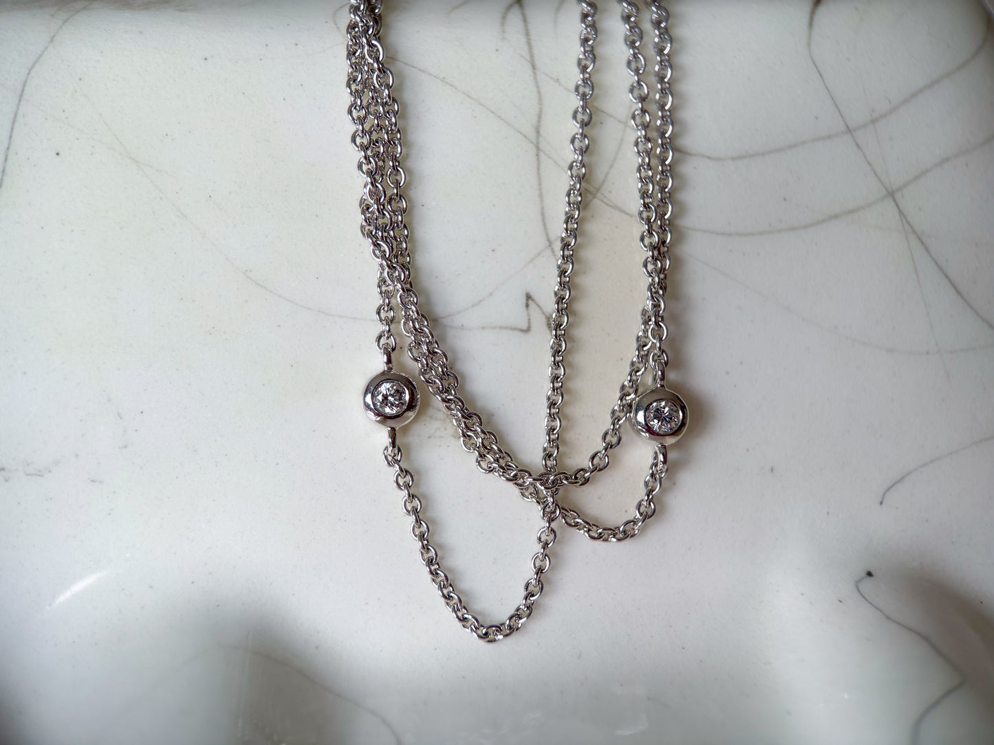 Natural Diamond by the Yard 3 Row 14k White Gold 19.5 Inch Necklace