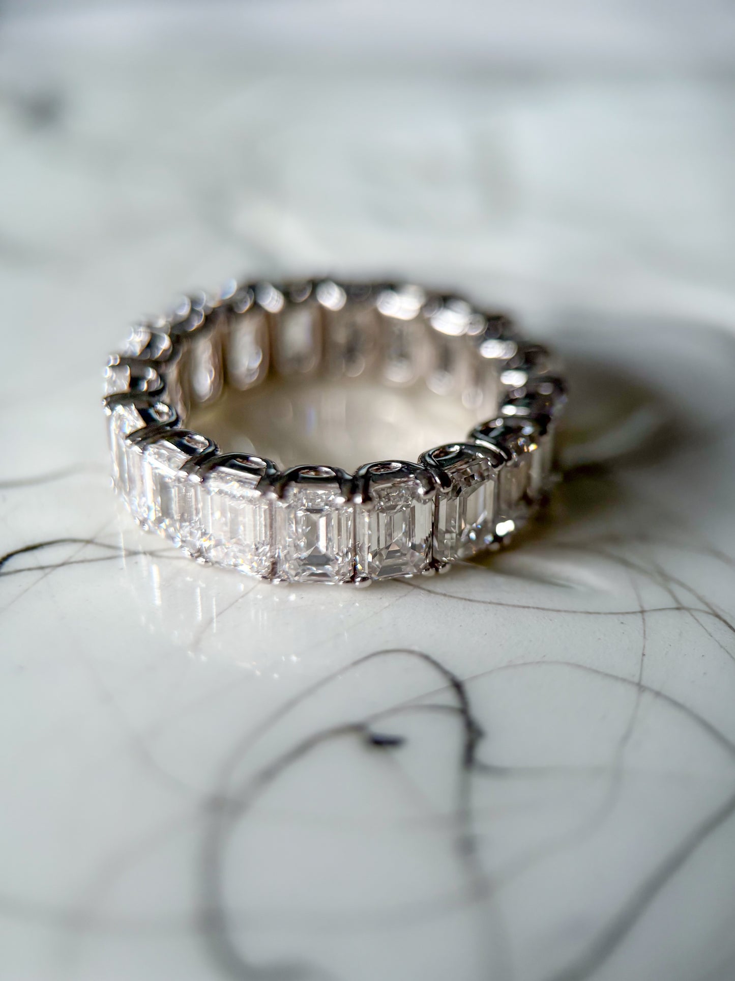 Lab Grown Diamond 14k White Gold Emerald Cut 9 Carat Eternity Band