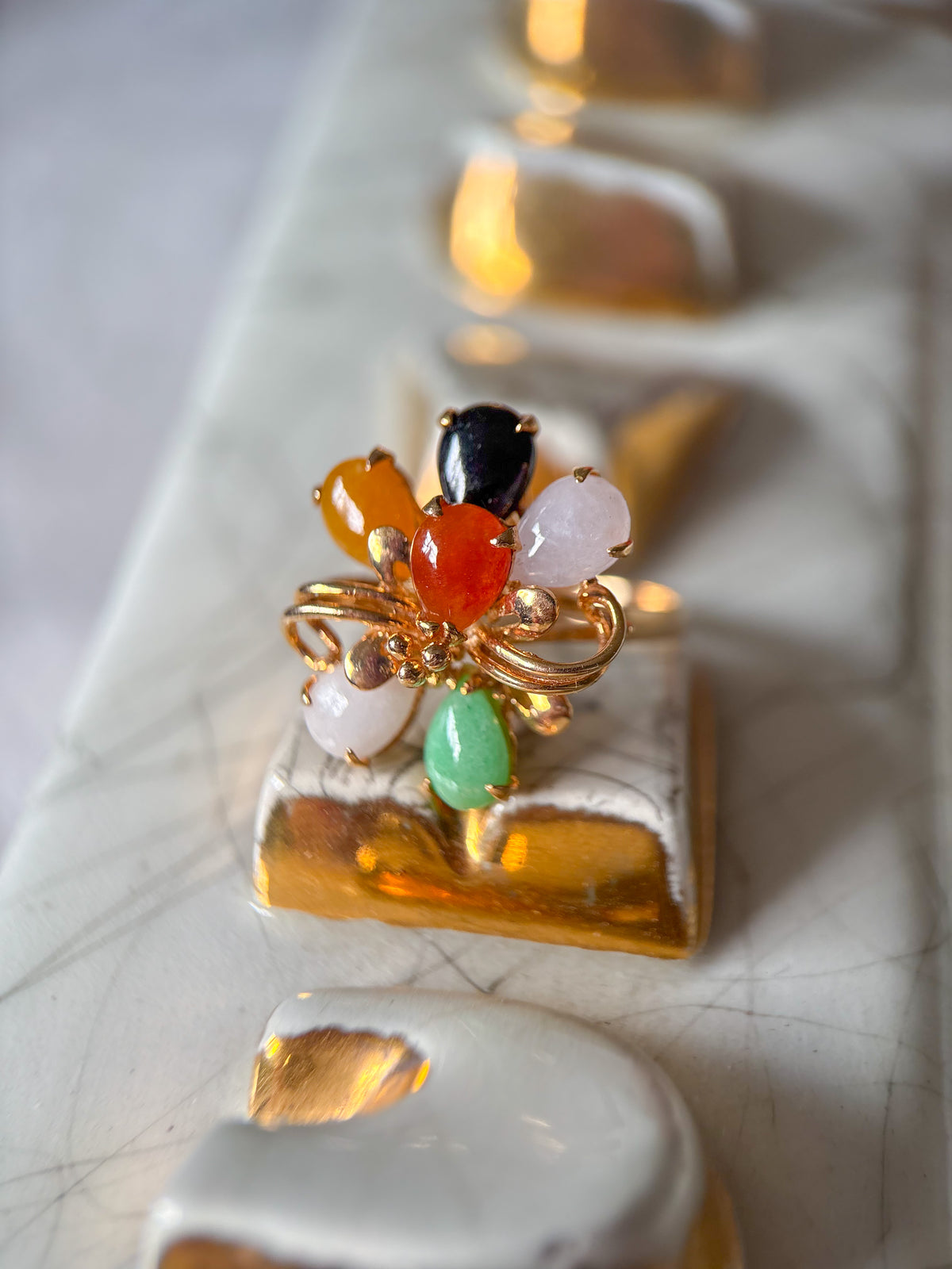 Vintage Jade 14k Yellow Gold Statement Ring