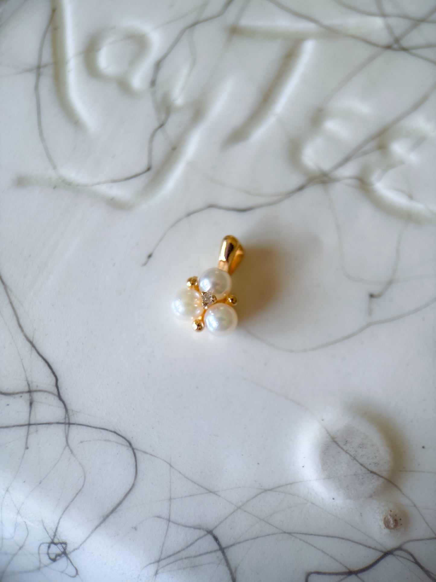Vintage Pearl and Natural Diamond Cluster 14k Yellow Gold Charm