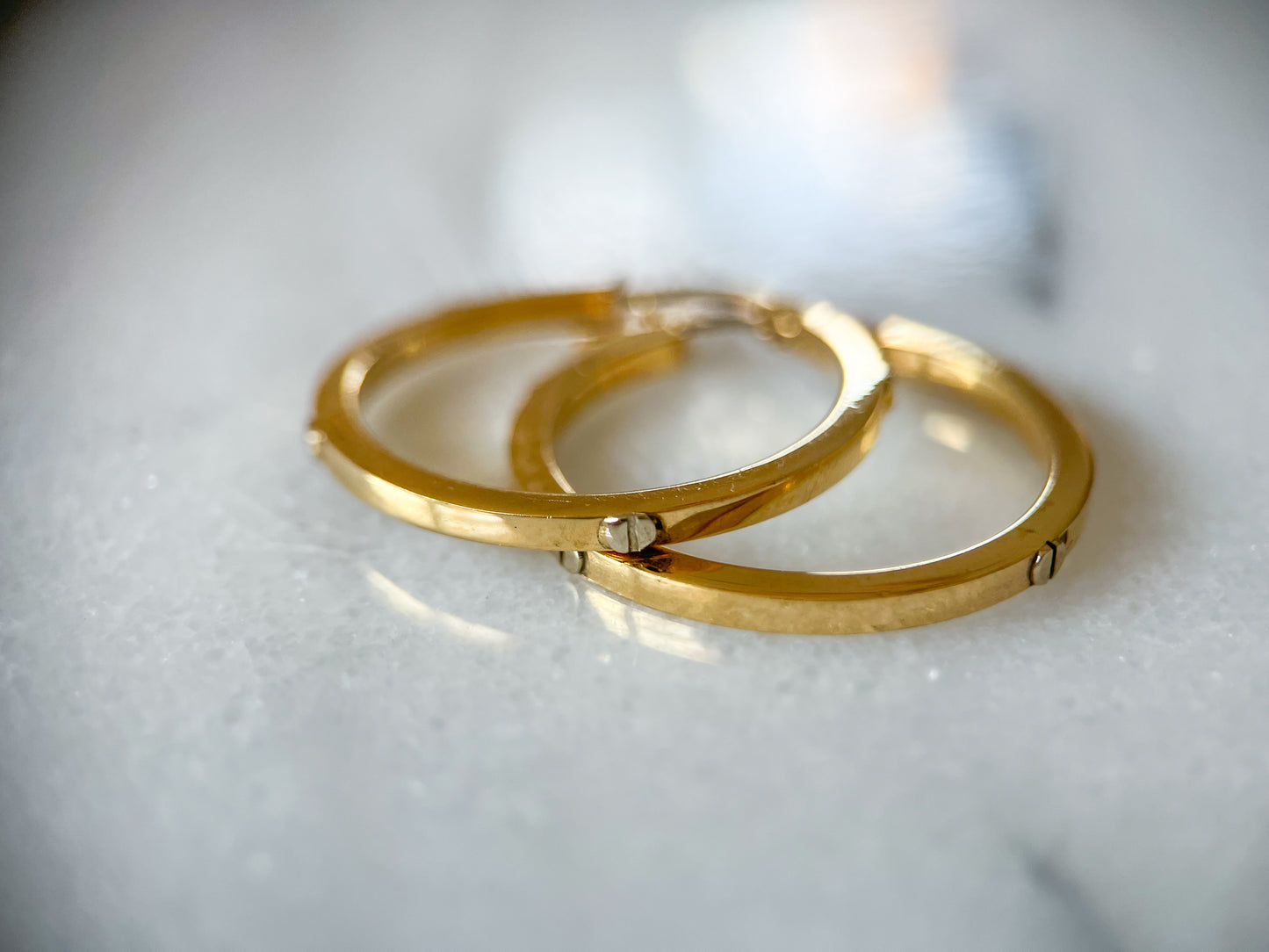 Vintage L0VE Style 10k Yellow Gold Large Thin Hoops