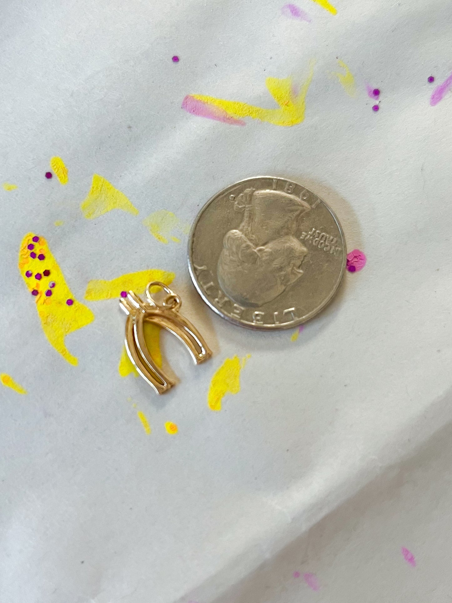 Vintage Double Wishbone 14k Yellow Gold Charm