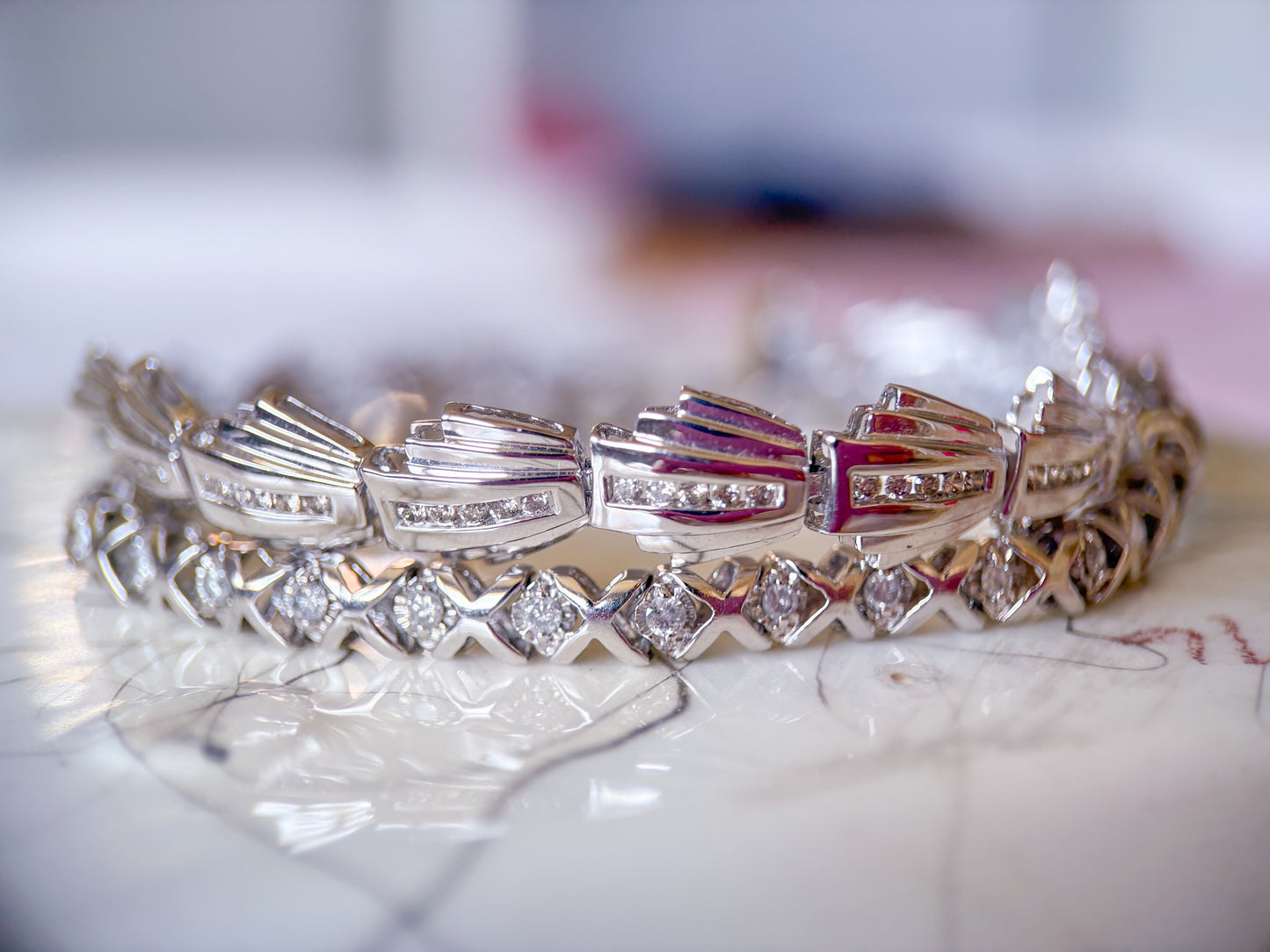 Various Vintage Natural Diamond White Gold Bracelets
