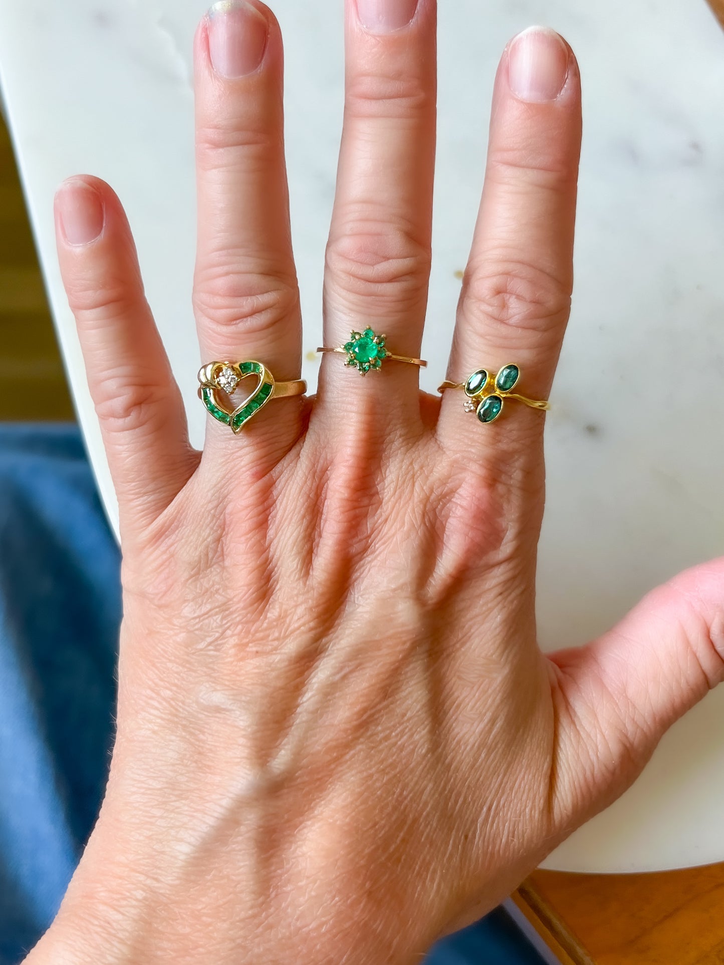 Vintage Oval Natural Emerald and Natural Diamond 18k Yellow Gold Ring