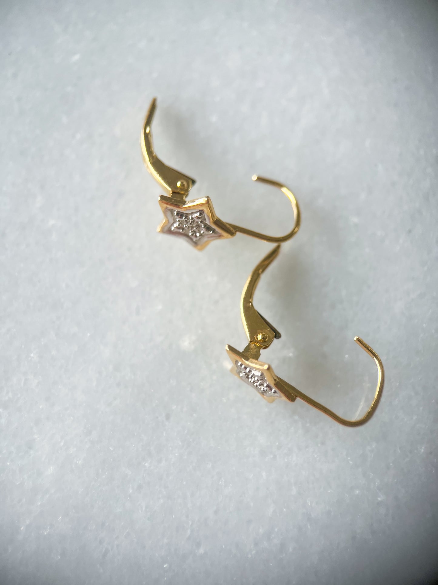 Vintage Star 14k White and Yellow Gold Drop Earrings