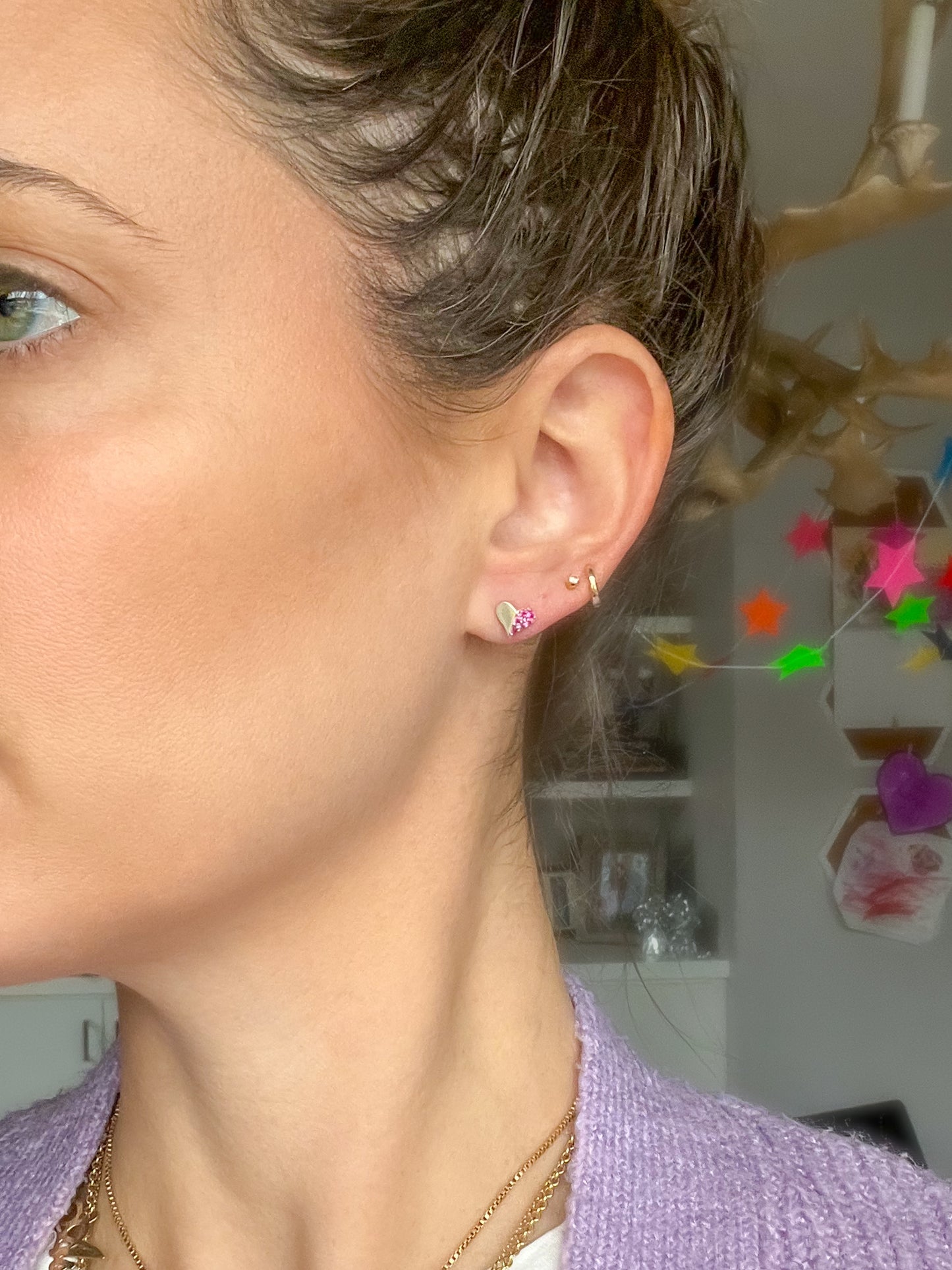 Various Mini 14k White Gold Studs - Hearts with Pink CZ