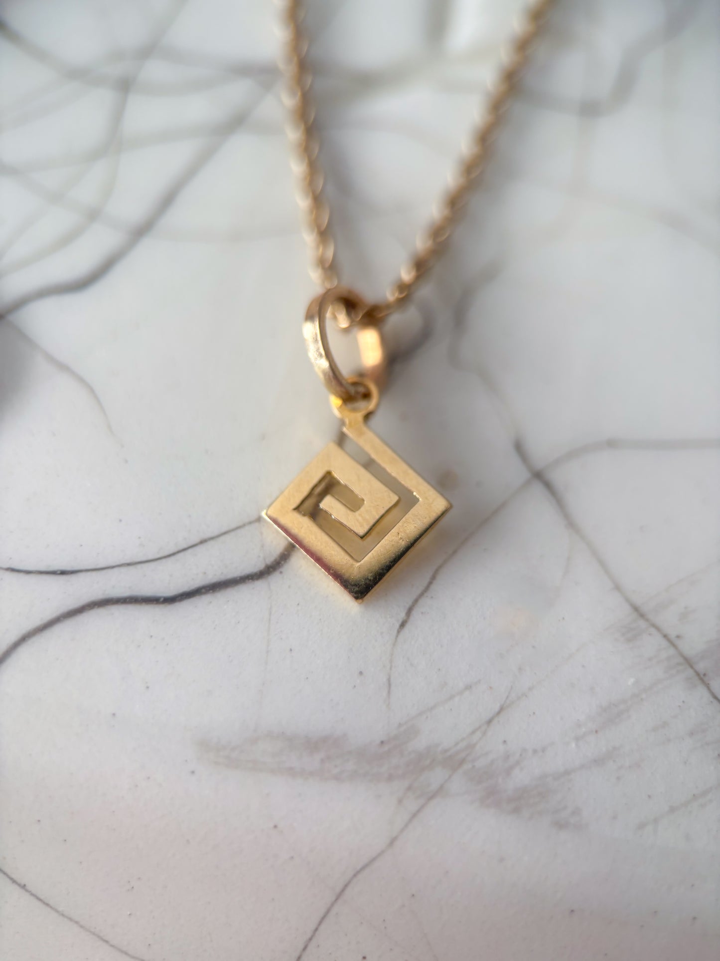 Vintage Mini Greek Square 14k Yellow Gold Charm