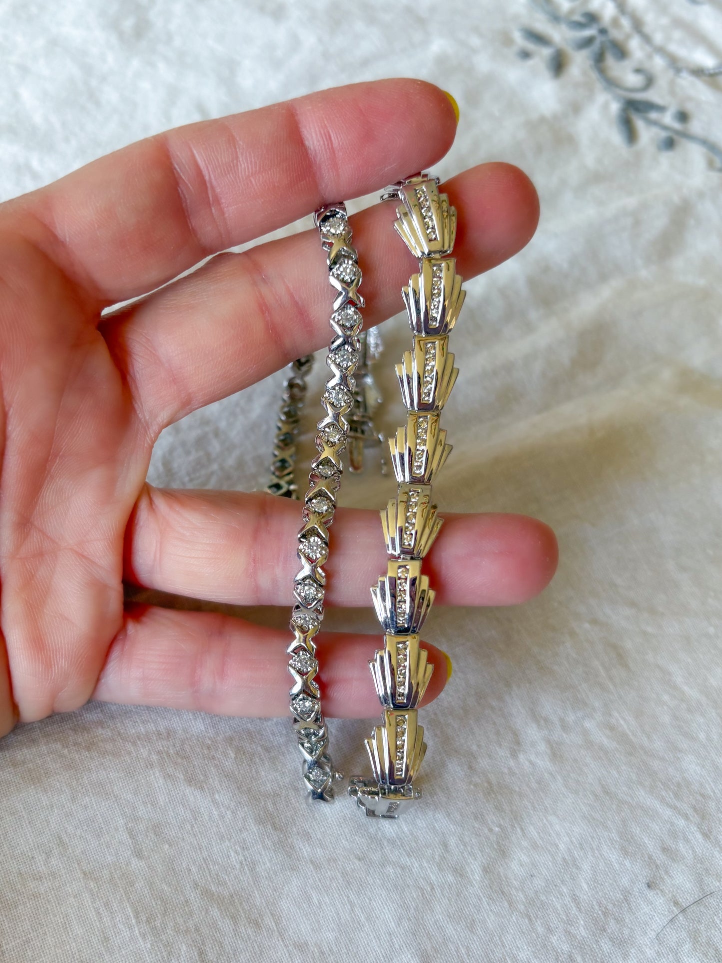 Various Vintage Natural Diamond White Gold Bracelets