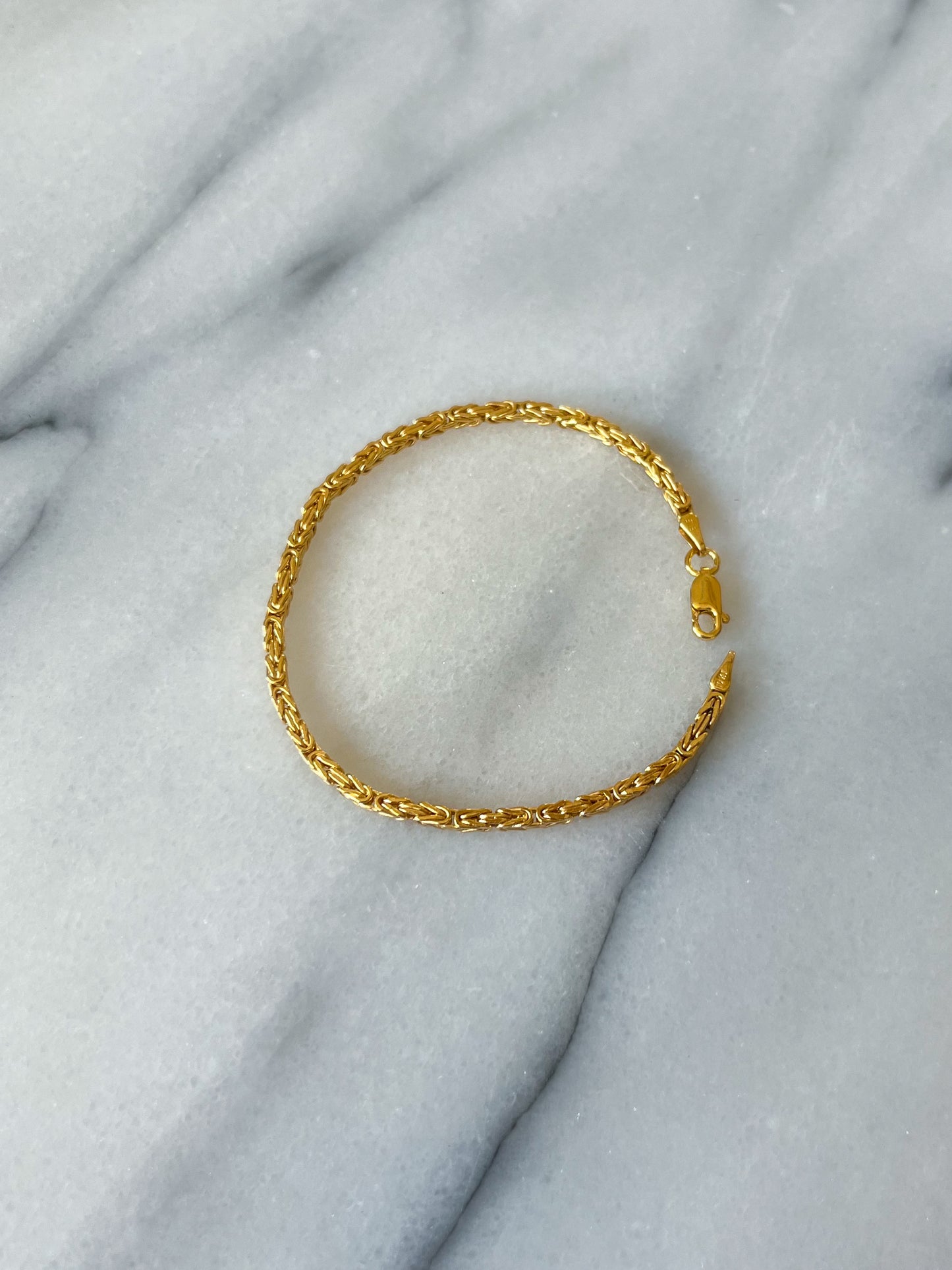 Square Byzantine 10k Yellow Gold 7 Inch Bracelet
