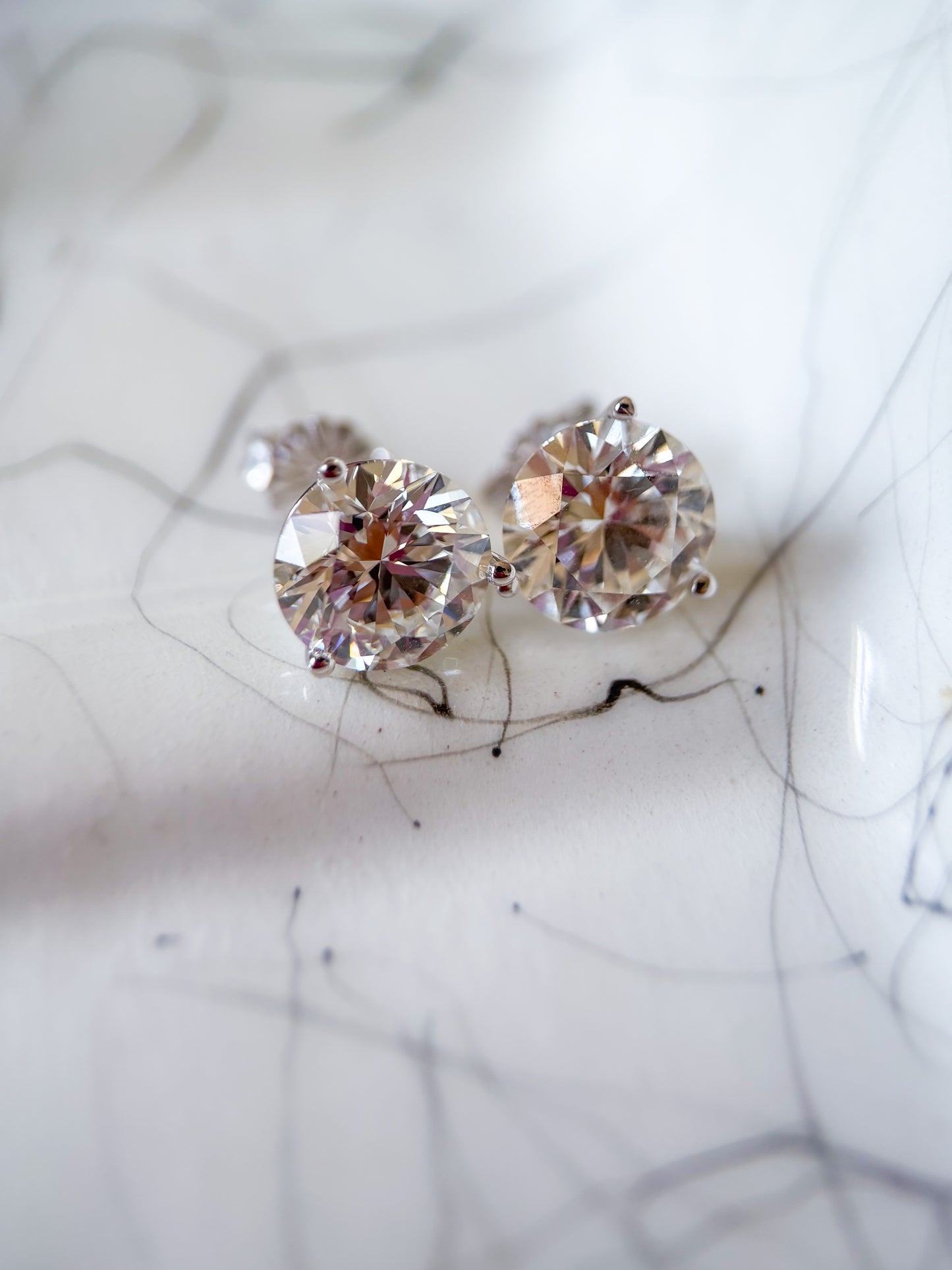 Lab Grown 5.05 Carat Total Weight Round Diamonds 14k White Gold Stud Earrings