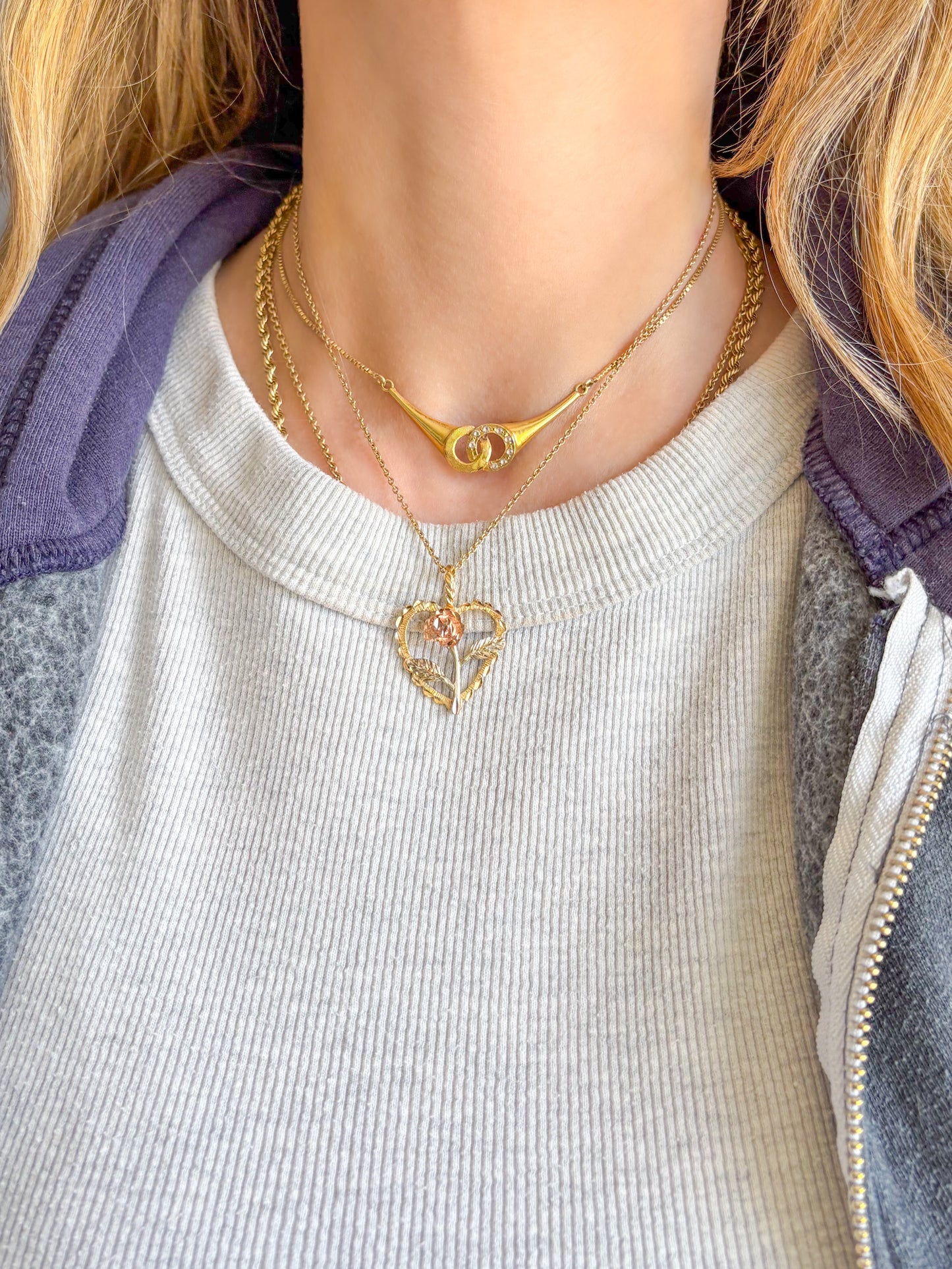 Vintage Heart 14k Yellow, White and Rose Gold Charm