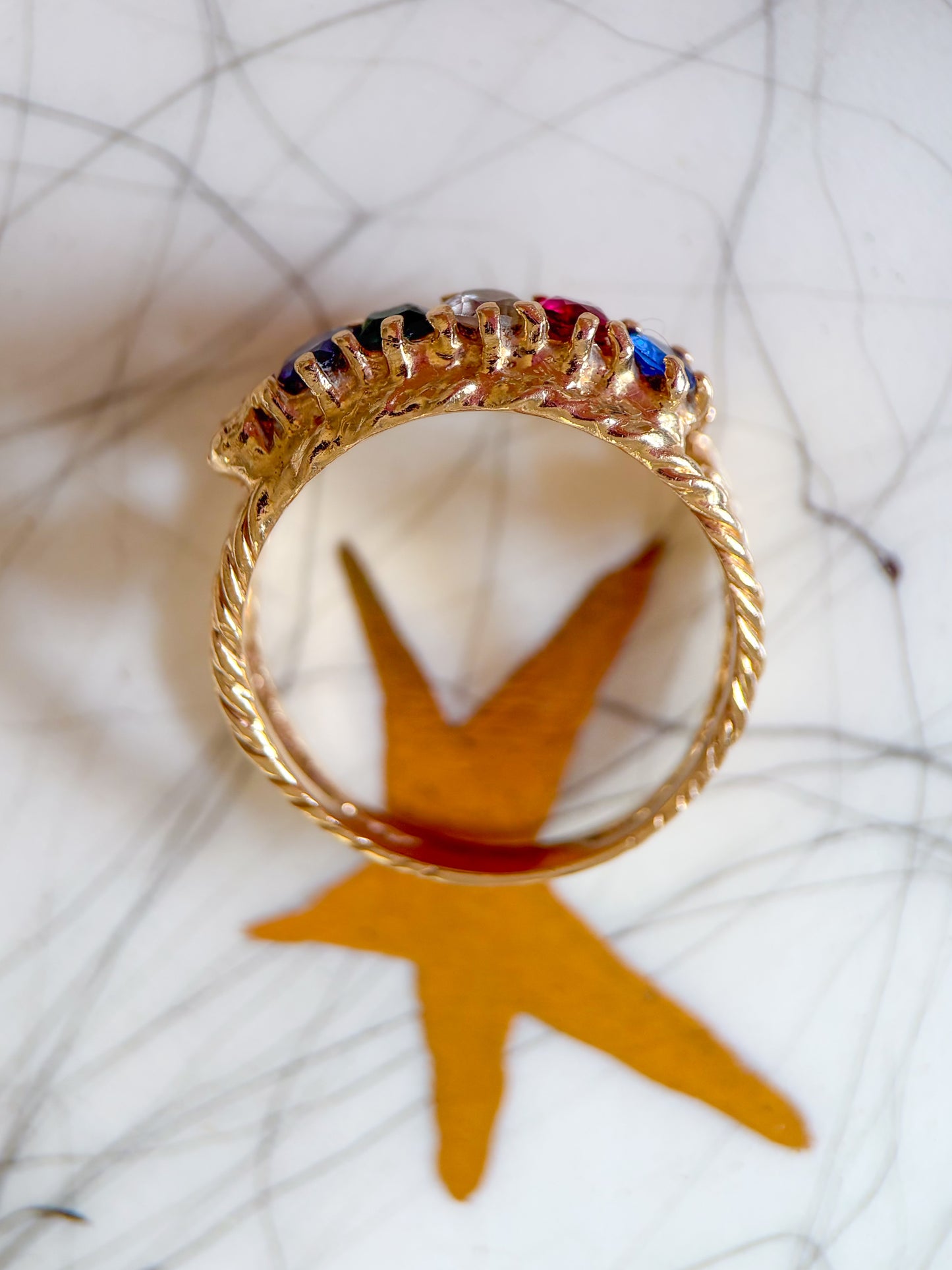 Vintage Multi Synthetic Gemstone 14k Yellow Gold "Mother's Ring"