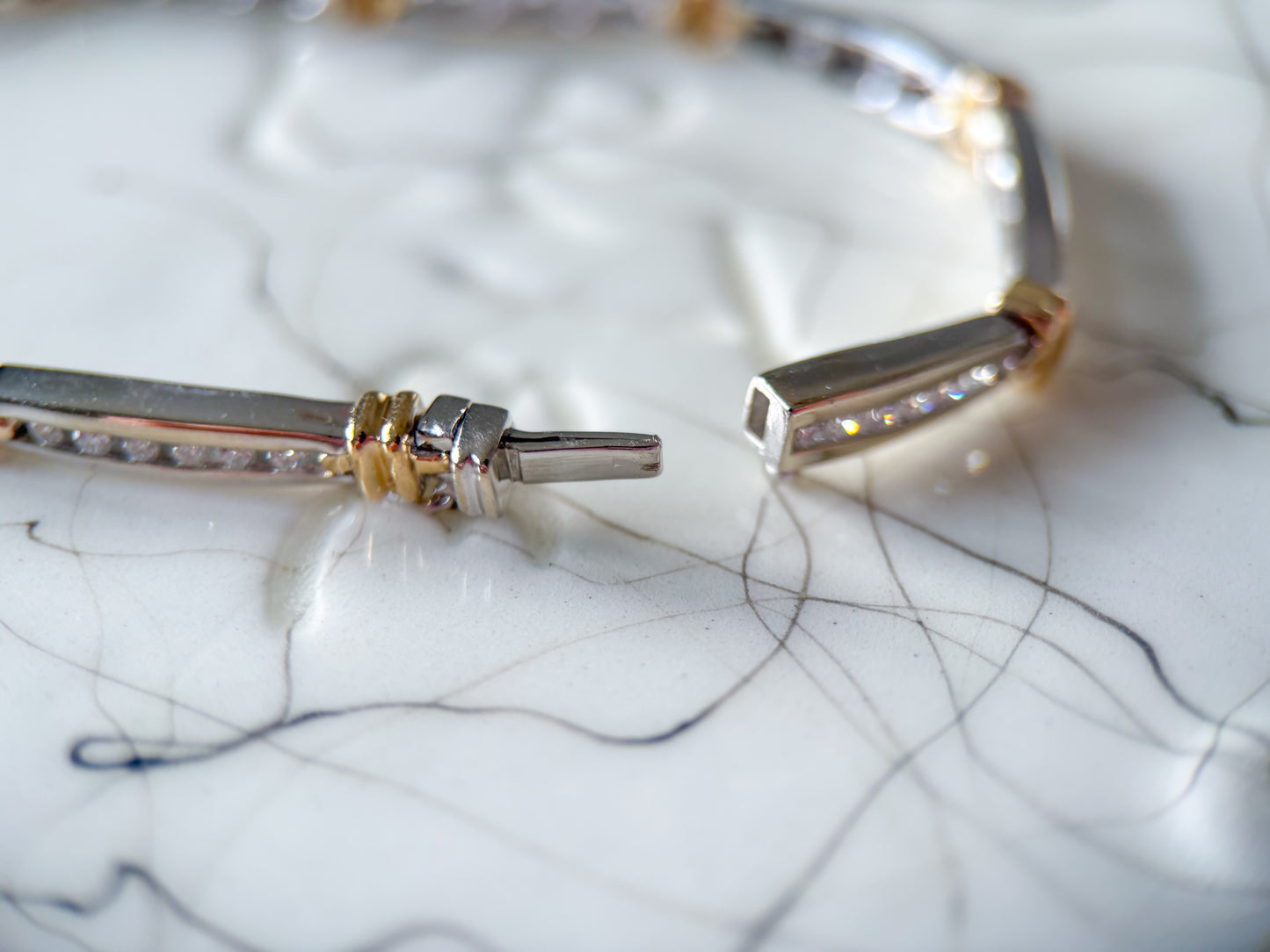 Vintage Natural Diamond Two Toned 14k White and Yellow Gold 7 Inch Bracelet