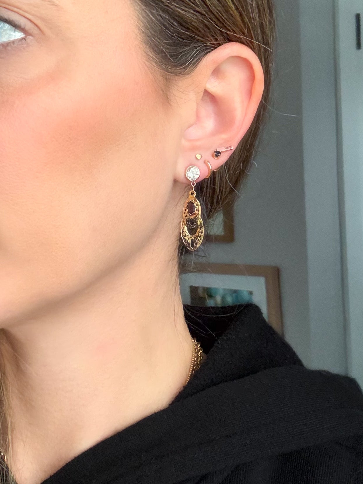 Vintage Natural Amethyst 14k Yellow Gold Drop Earrings
