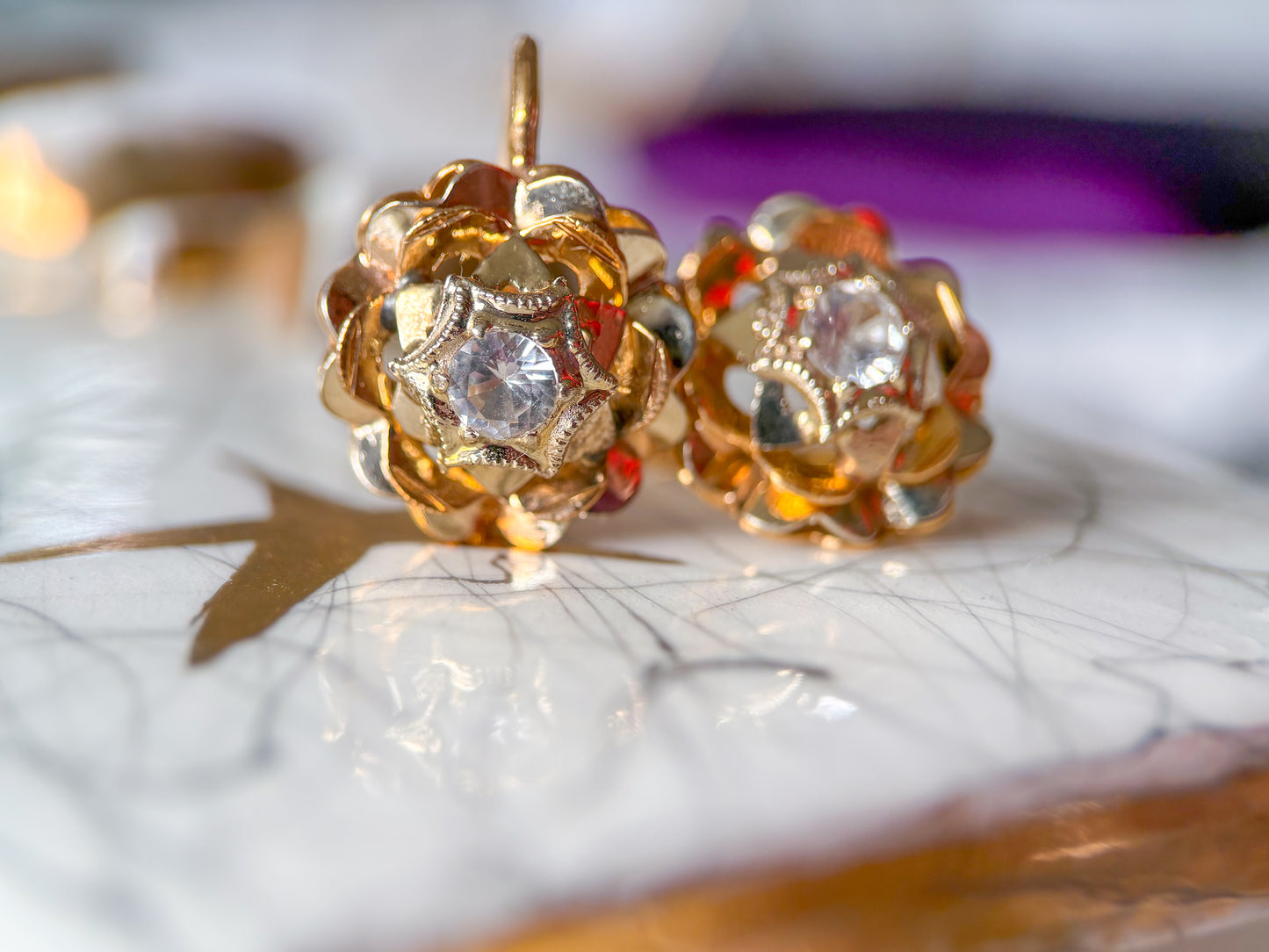 Vintage 18k Yellow Gold Earrings with CZ