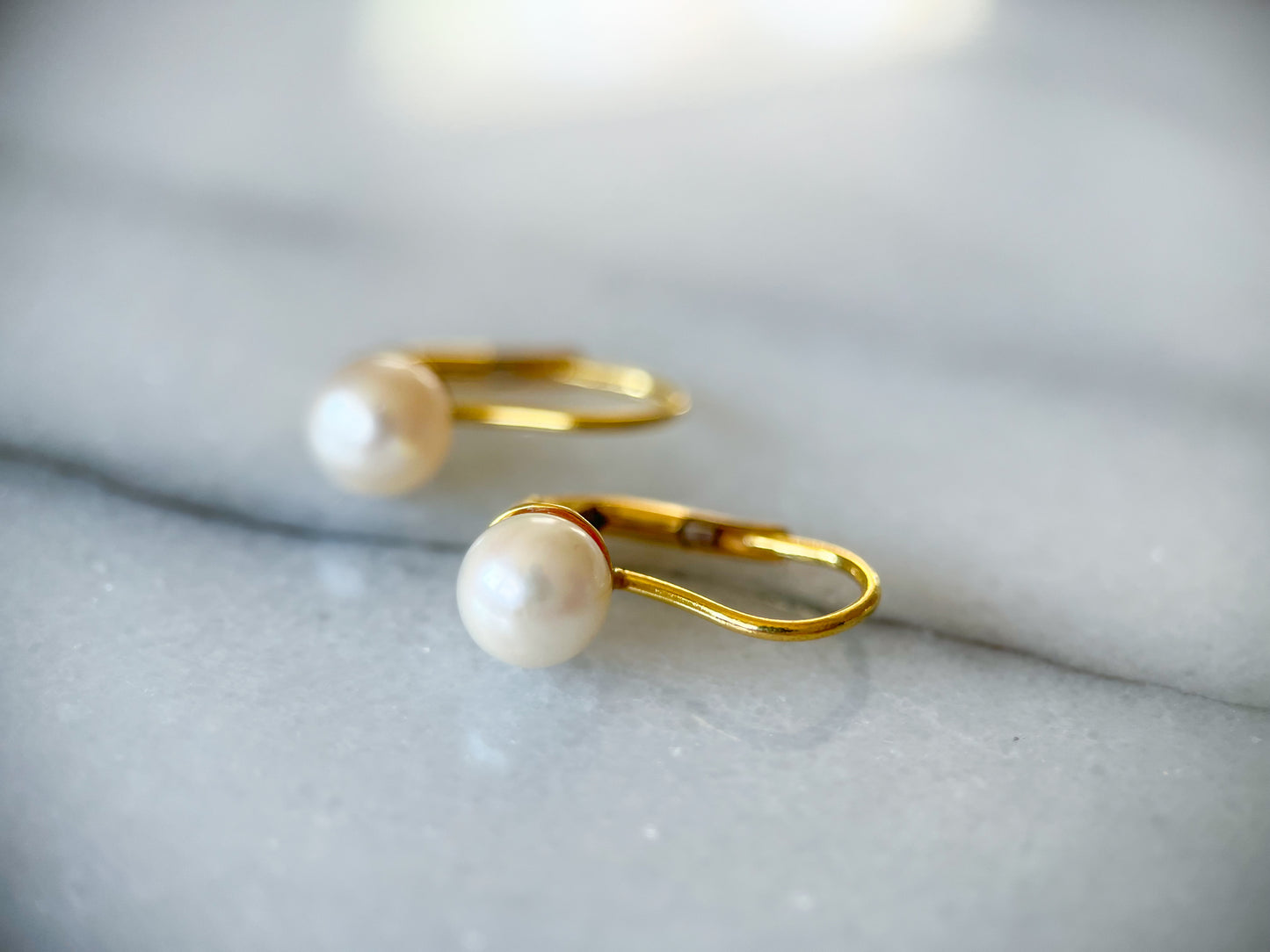 Vintage Pearl 18k Yellow Gold Drop Earrings