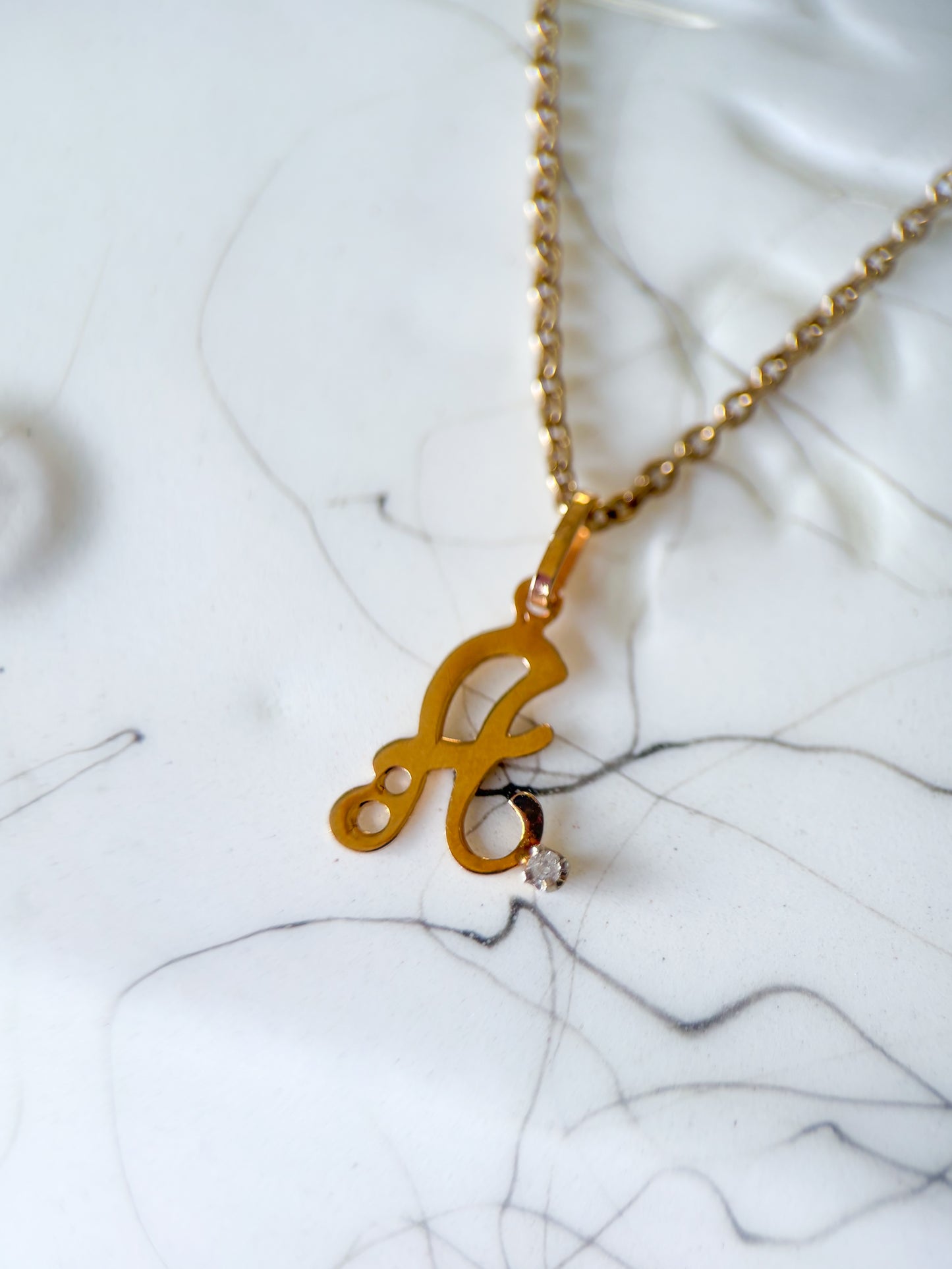 Vintage 'A' 14k Yellow Gold Letter Initial Charm with Small Diamond